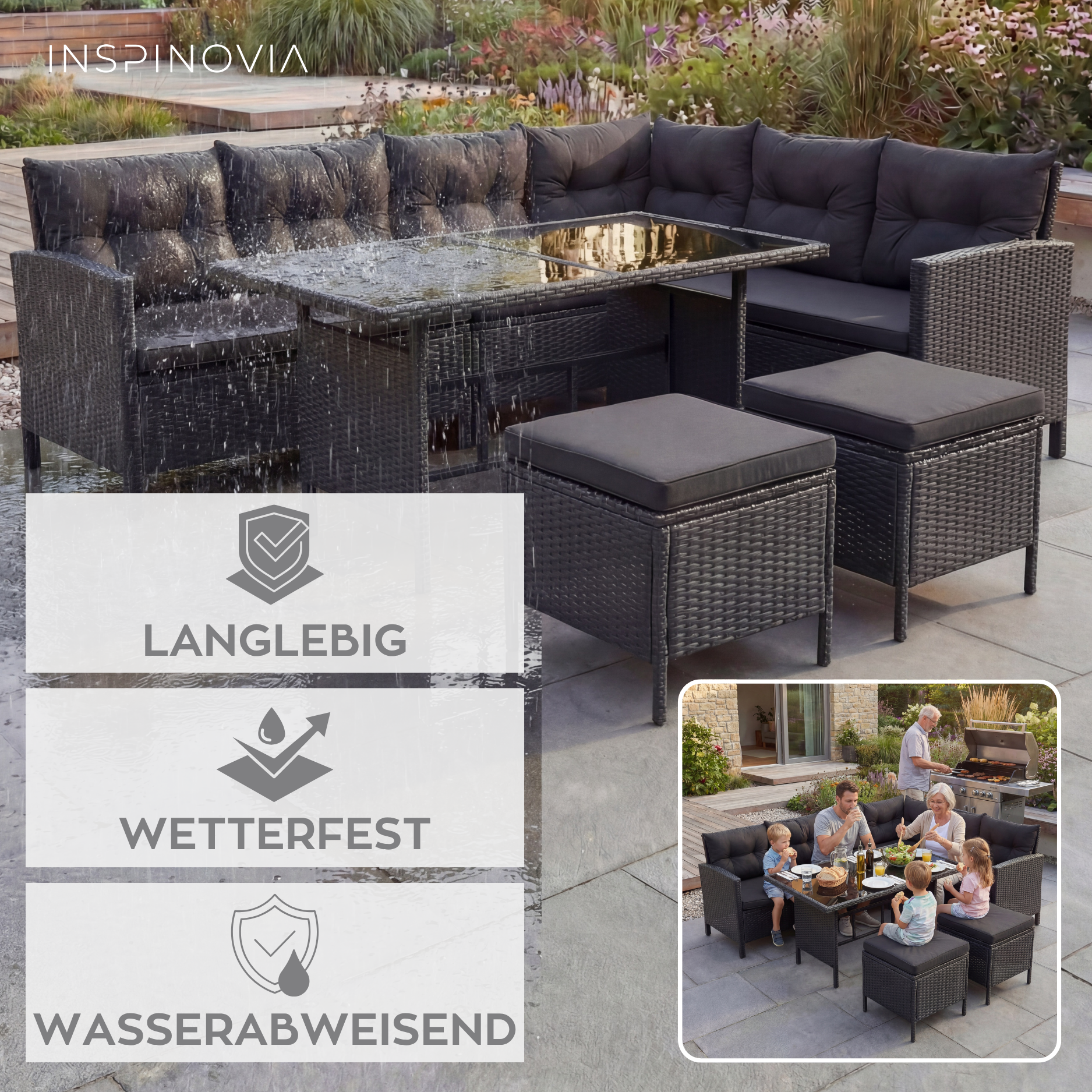 Polyrattan Lounge TERA - schwarz/schwarz