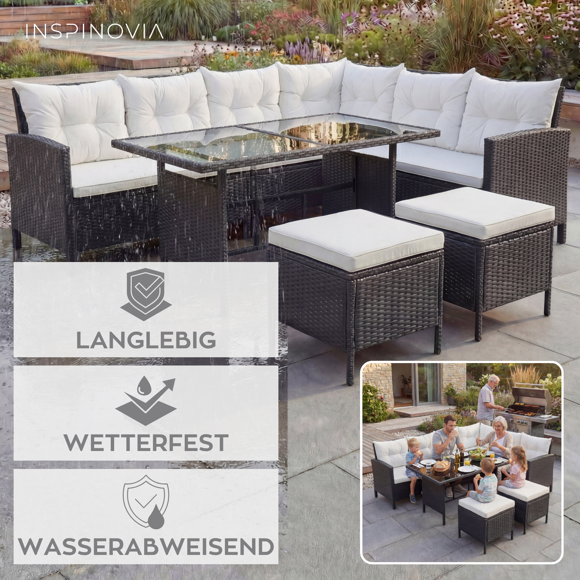 Polyrattan Lounge TERA - schwarz/grau