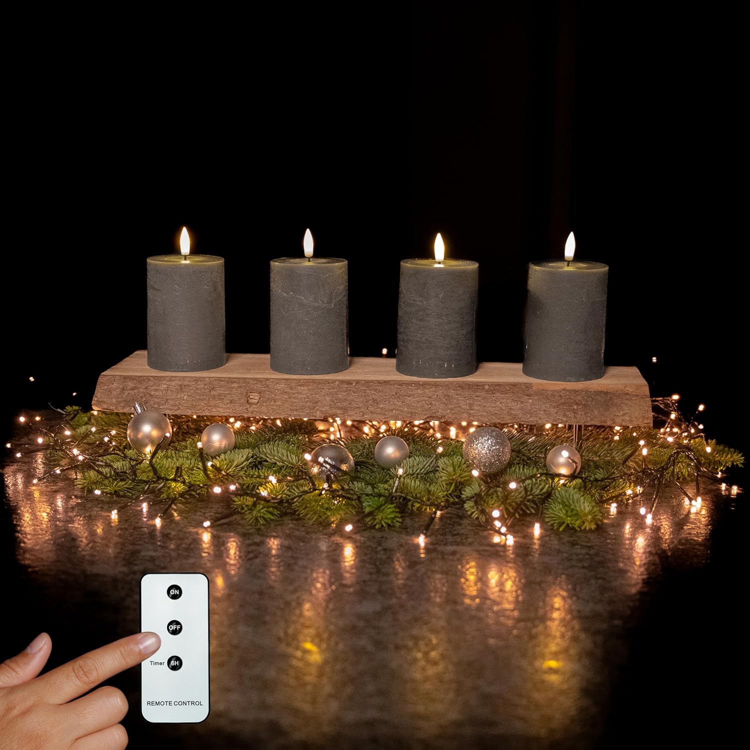 LED Echtwachs Kerzen mit Fernbedienung & Timer 10cm - grau