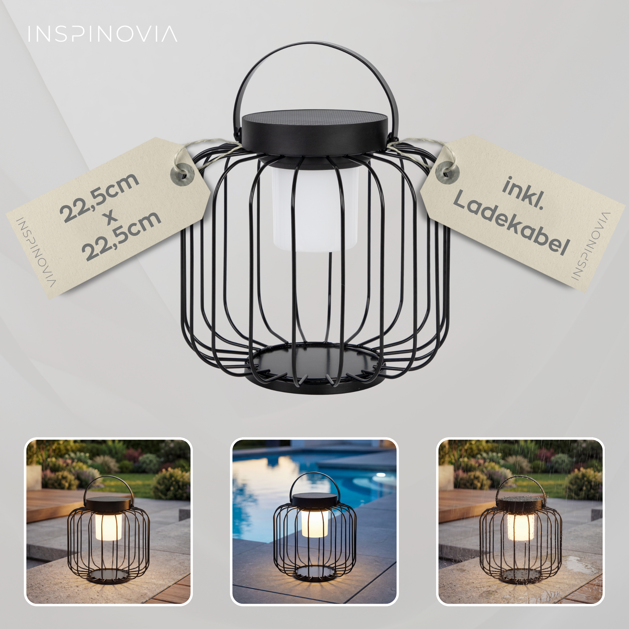 SOLAR Laterne - 22,5 x 22,5cm