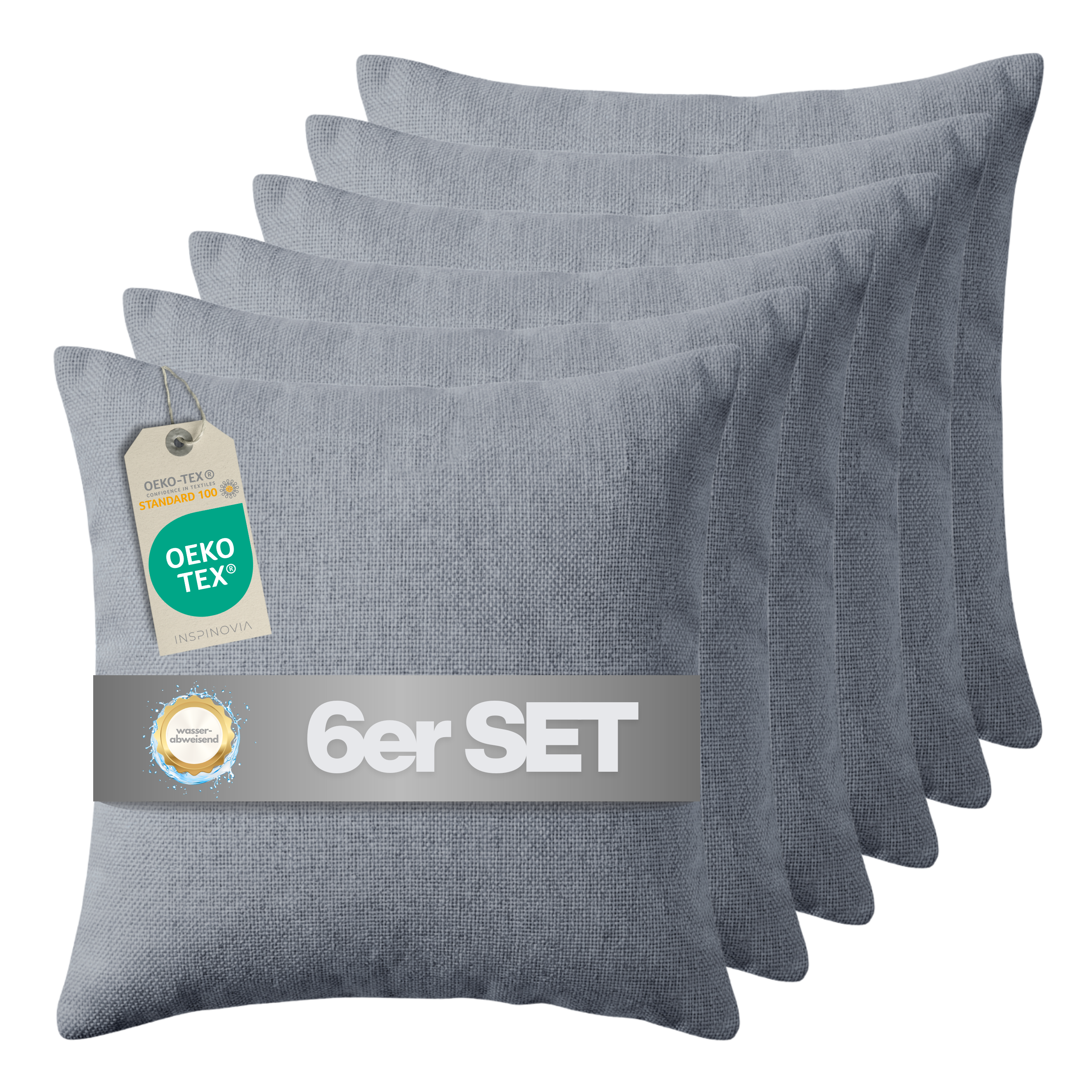 Kissen inkl. Füllung 45 x 45 cm, 6er Set - Grau