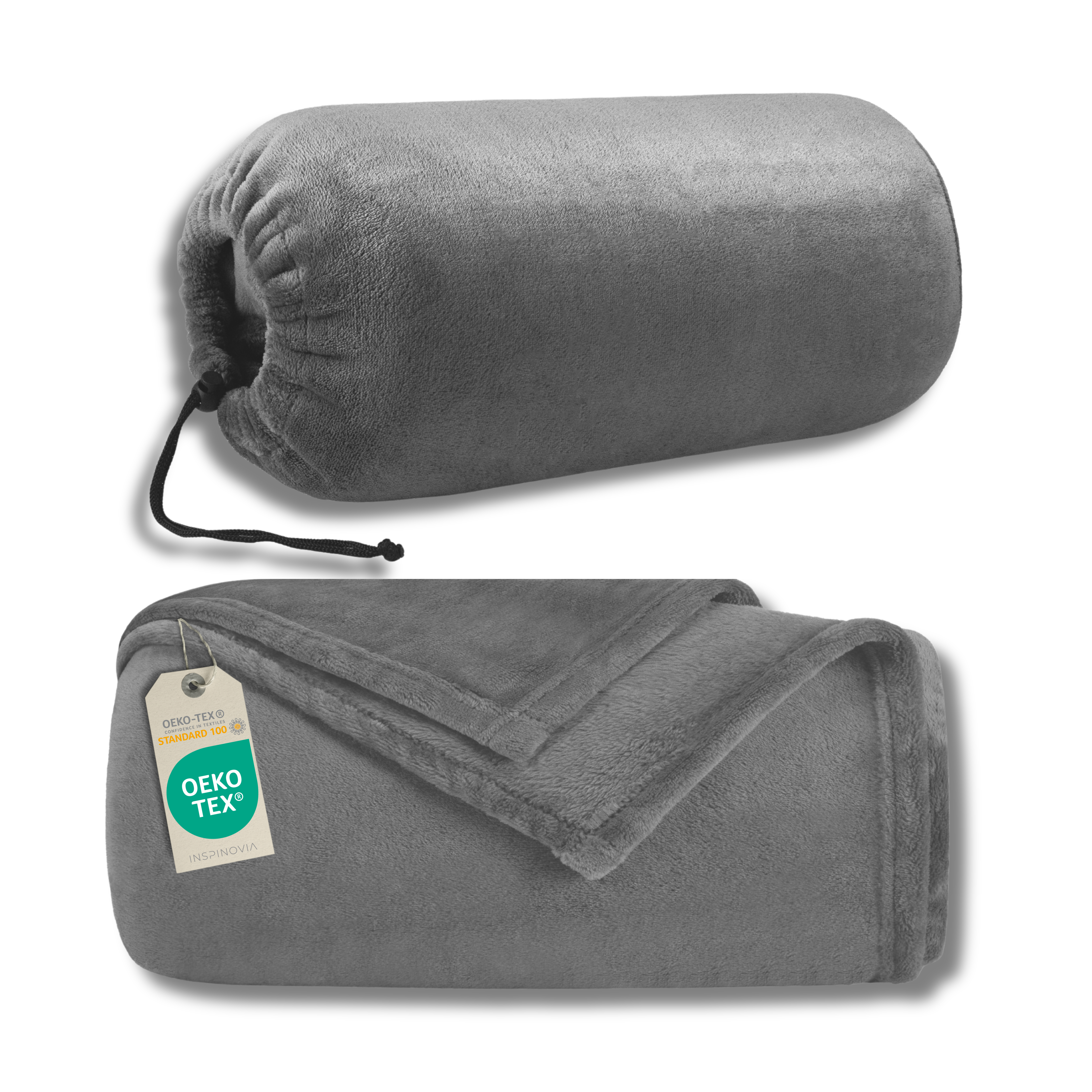 Reisedecke 150 x 200 cm mit Fleece-Beutel - Grau