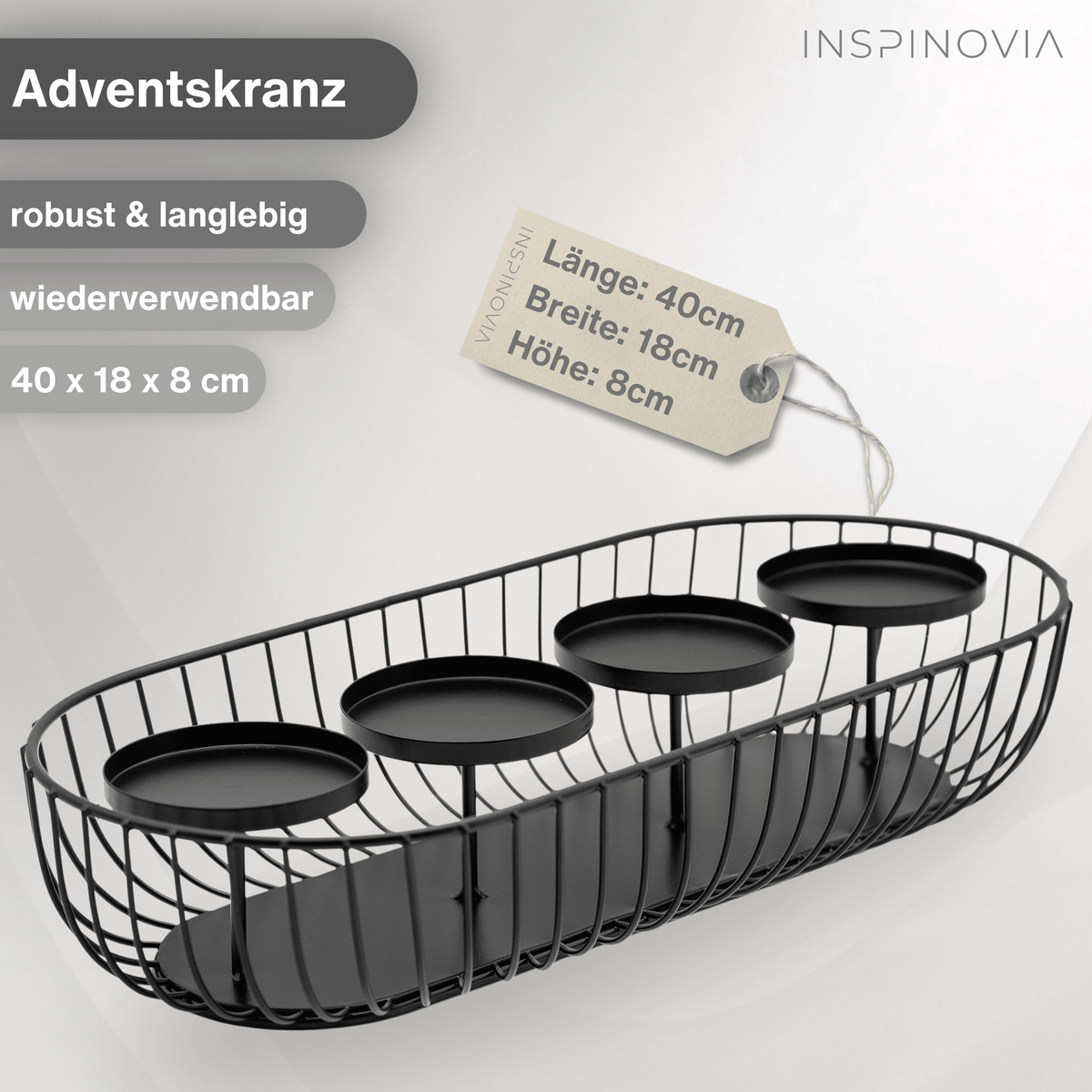 Adventskranz aus Metall - länglich - Inspinovia