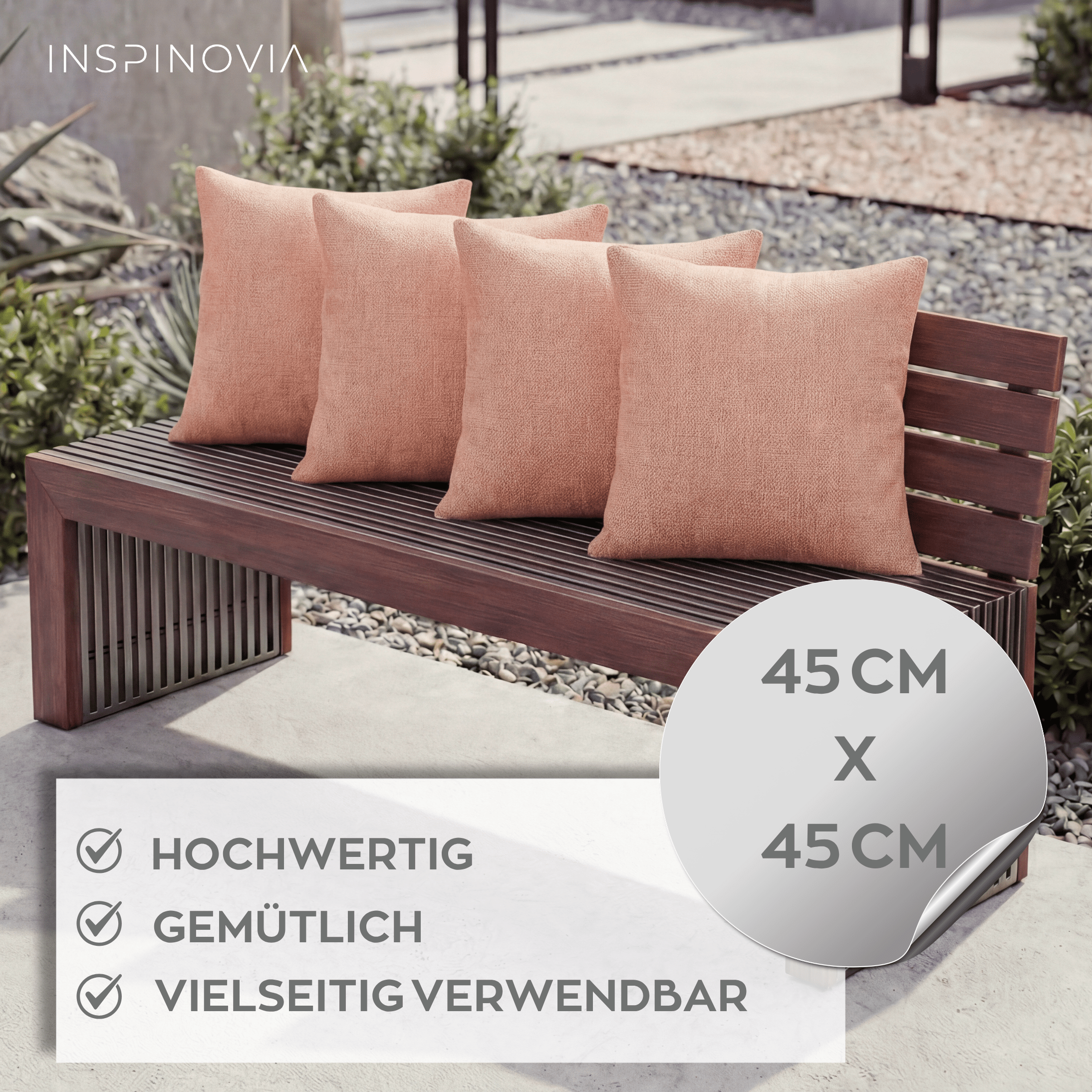 Kissen inkl. Füllung 45 x 45 cm - Apricot - Inspinovia