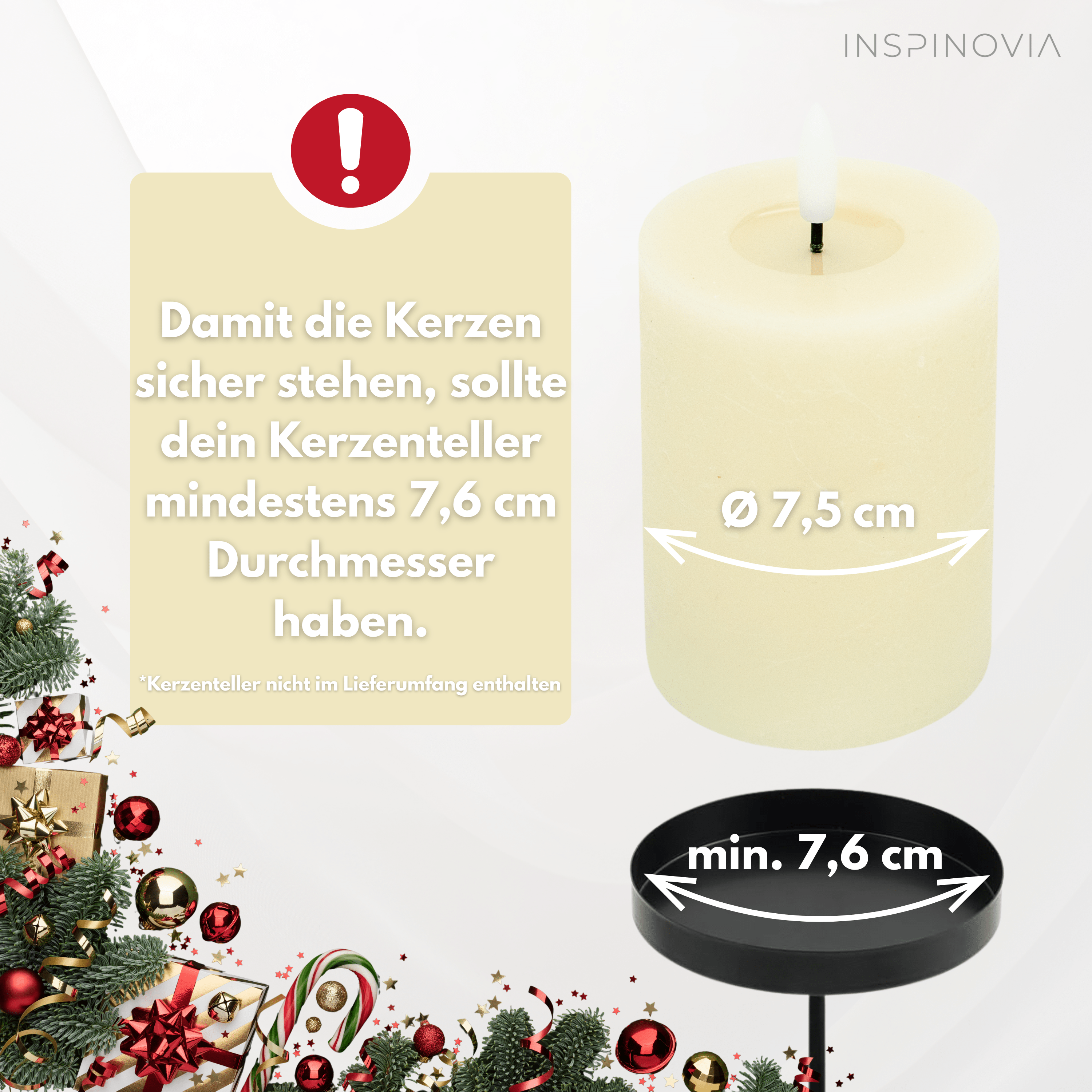 LED Echtwachs Kerzen mit Fernbedienung & Timer 10cm - creme weiß - Inspinovia