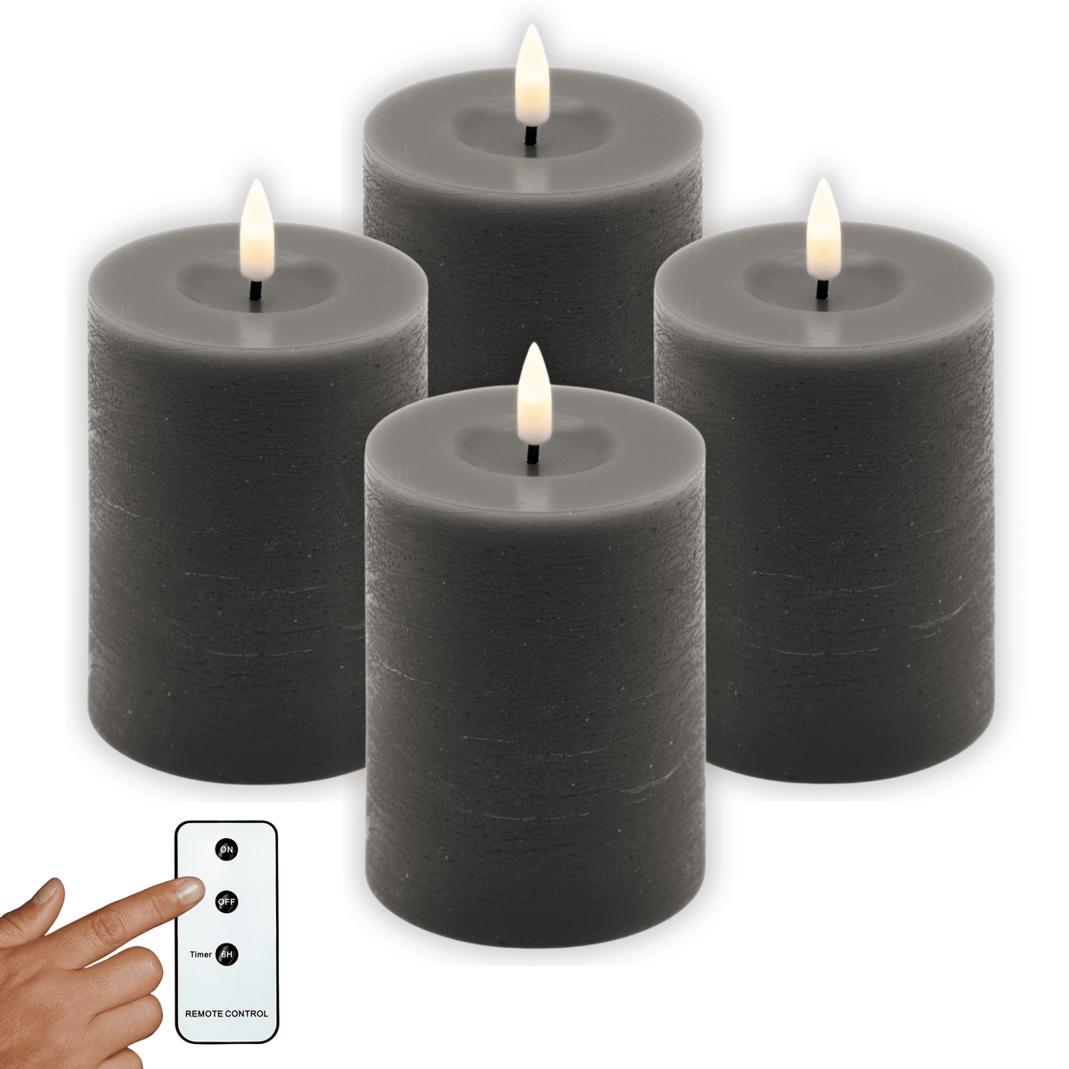 LED Echtwachs Kerzen mit Fernbedienung & Timer 10cm - grau - Inspinovia