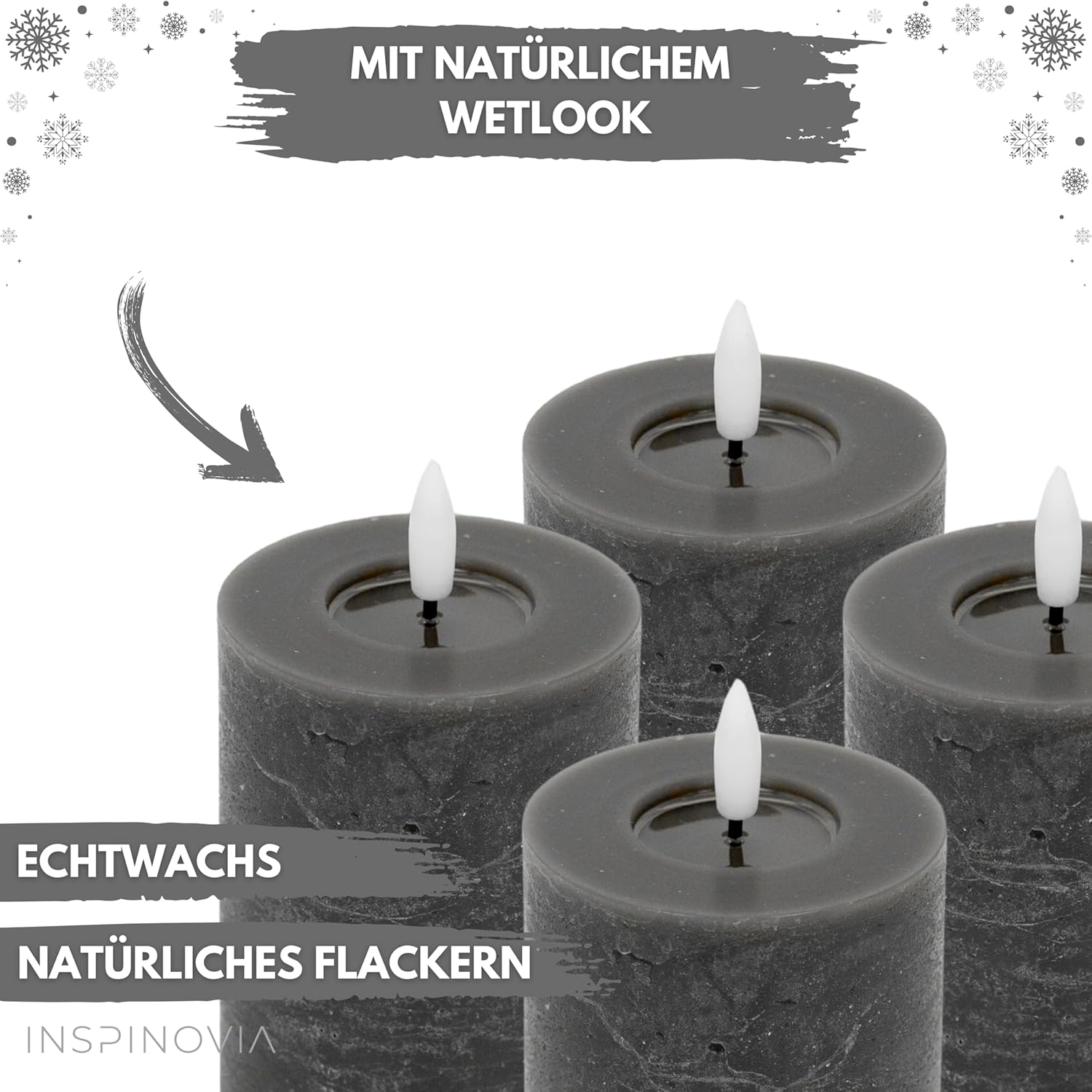 LED Echtwachs Kerzen mit Fernbedienung & Timer 10cm - grau - Inspinovia