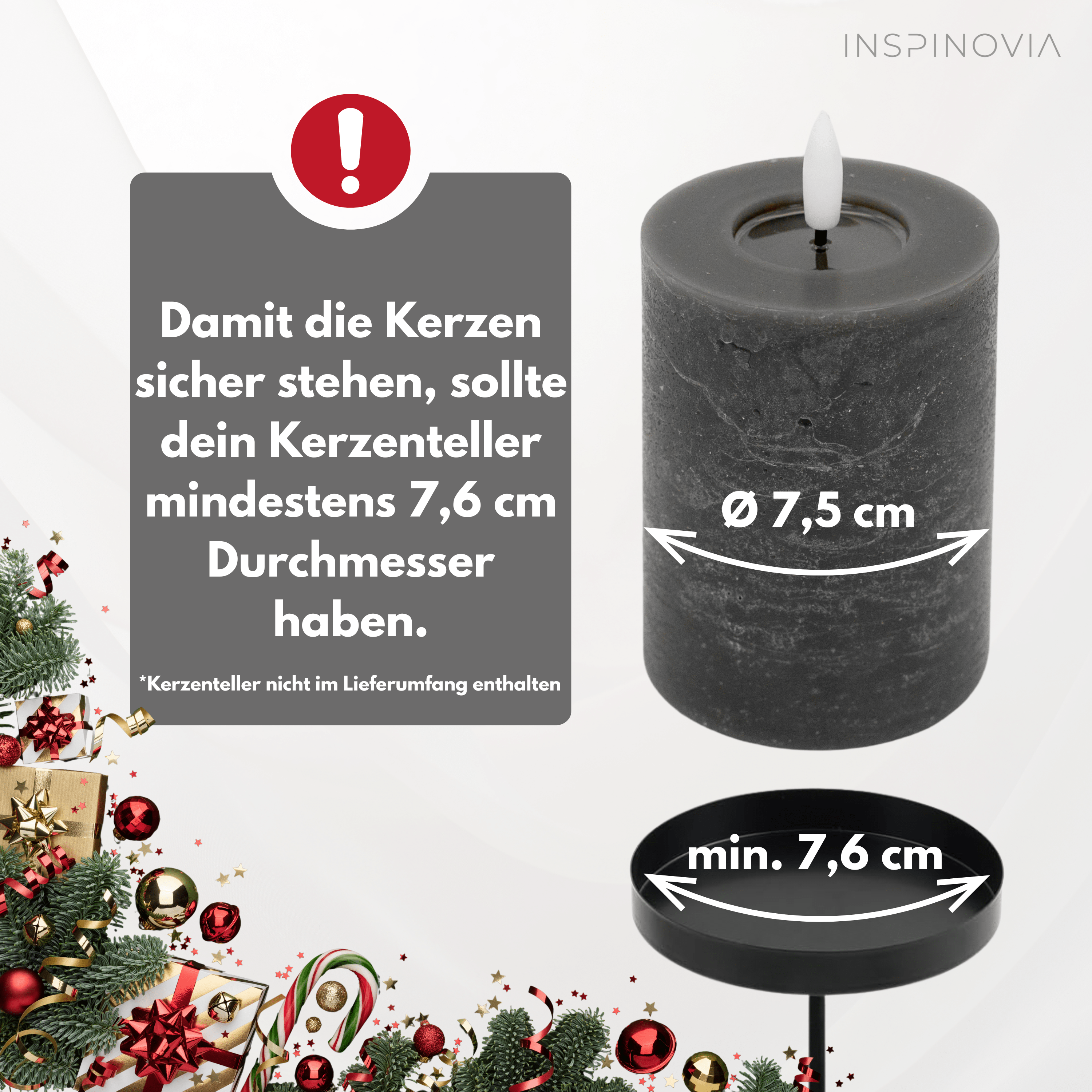 LED Echtwachs Kerzen mit Fernbedienung & Timer 10cm - grau - Inspinovia