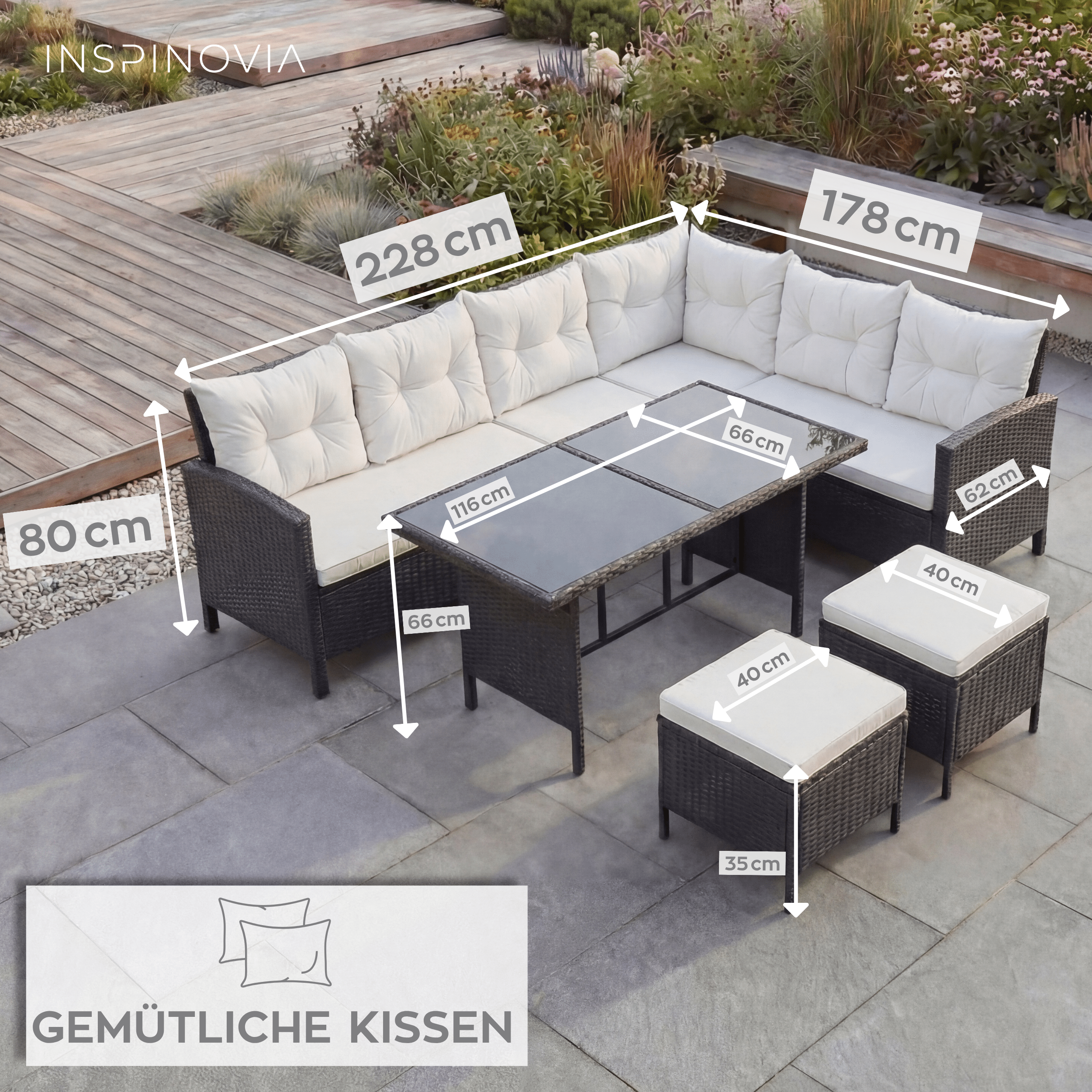 Polyrattan Lounge Set TERA - schwarz/grau - Inspinovia