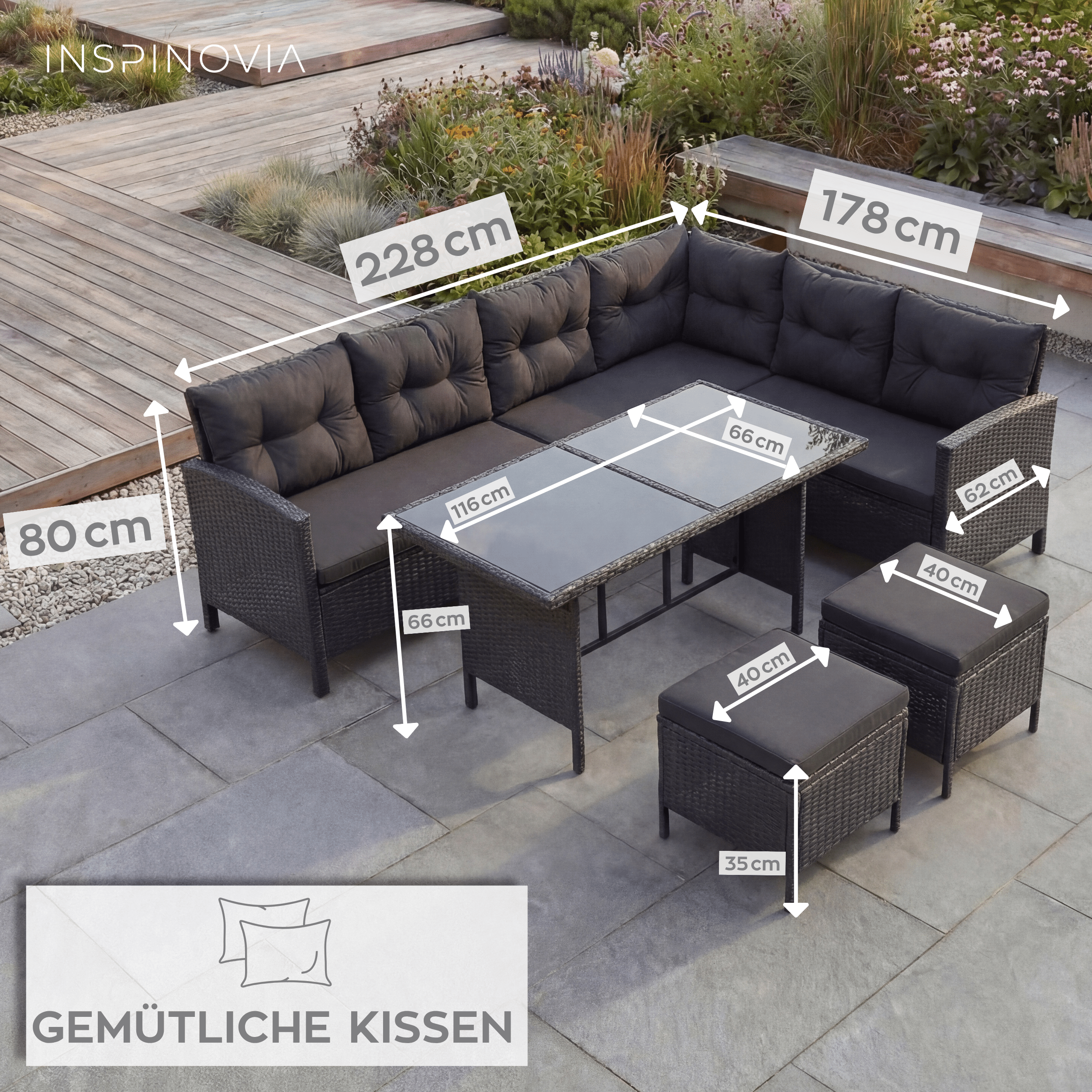 Polyrattan Lounge Set TERA - schwarz/schwarz - Inspinovia