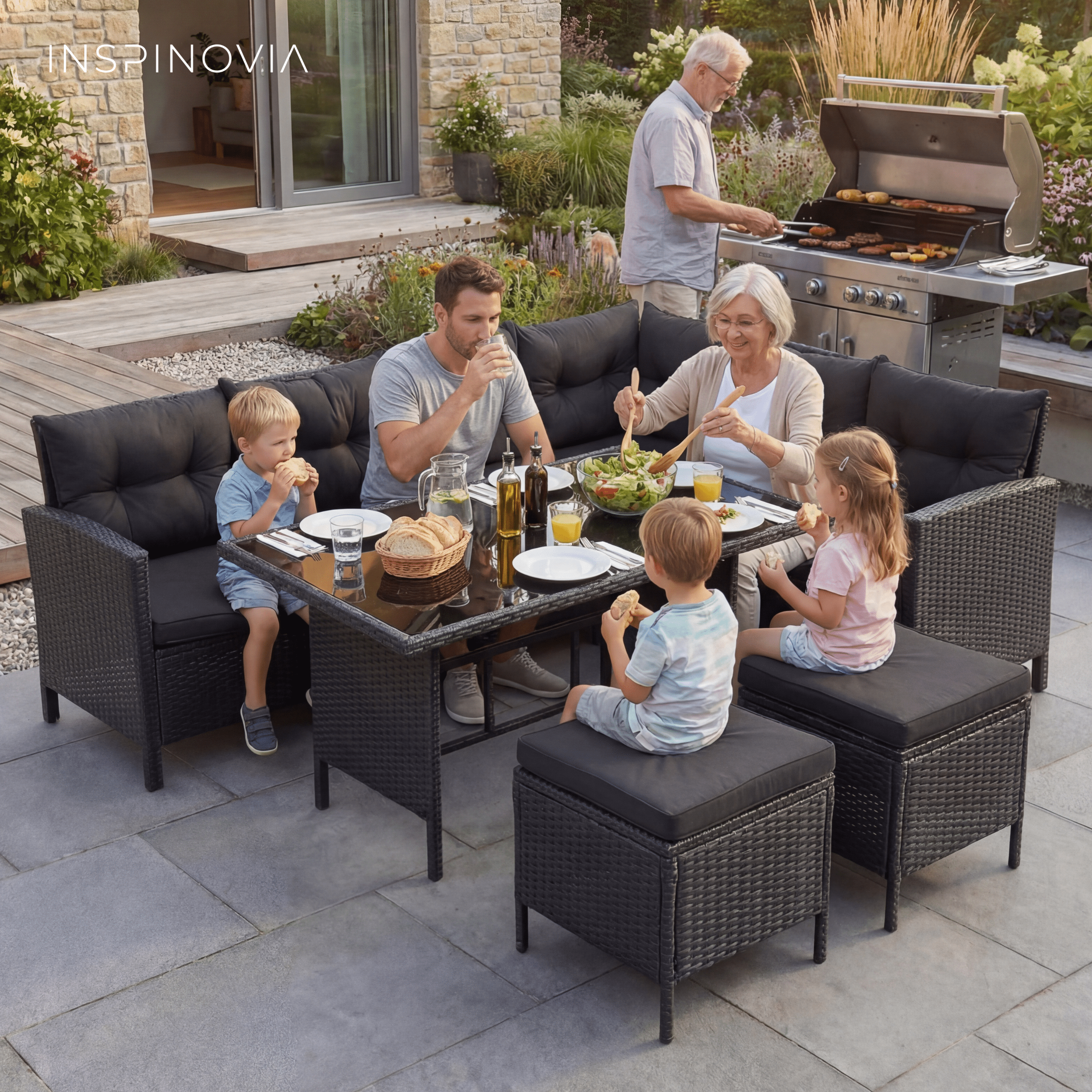 Polyrattan Lounge Set TERA - schwarz/schwarz - Inspinovia