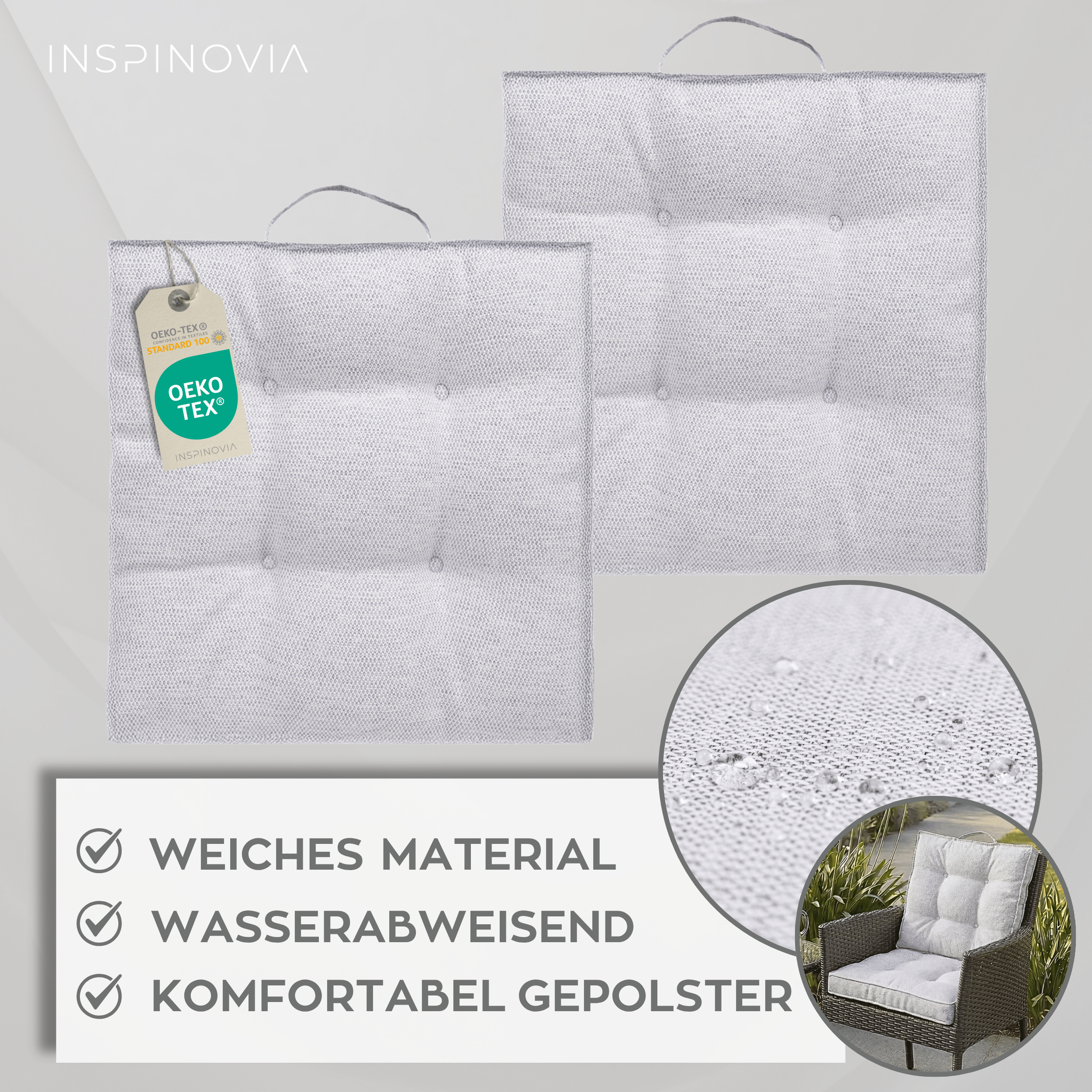 Sitzkissen 40 x 40 cm, 6er Set - Hellgrau - Inspinovia