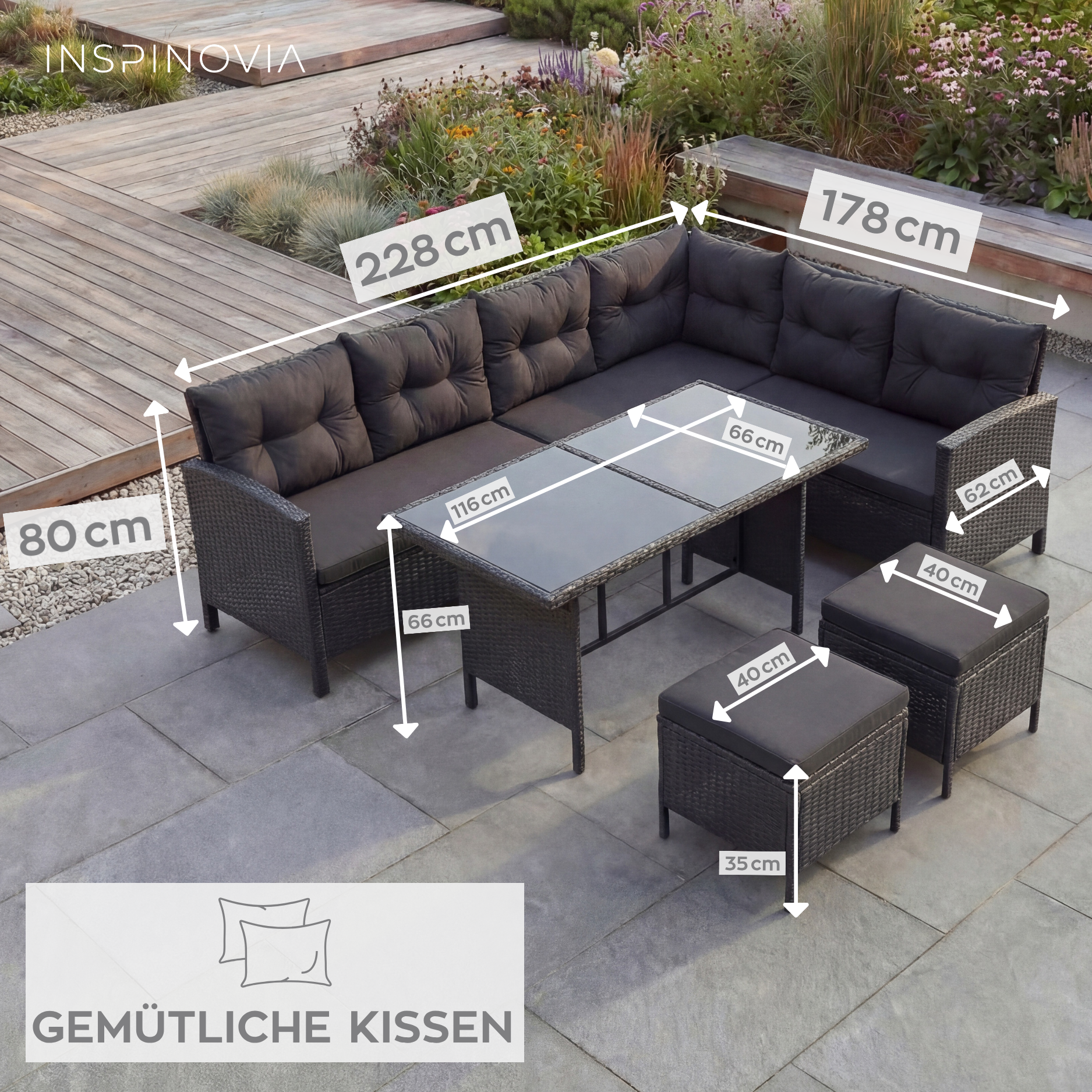 Polyrattan Lounge TERA - schwarz/schwarz