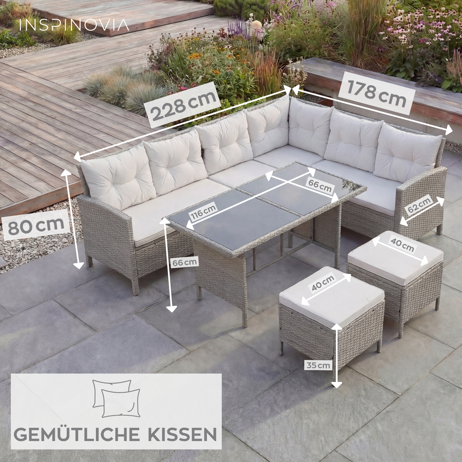 Polyrattan Lounge TERA - grau/grau