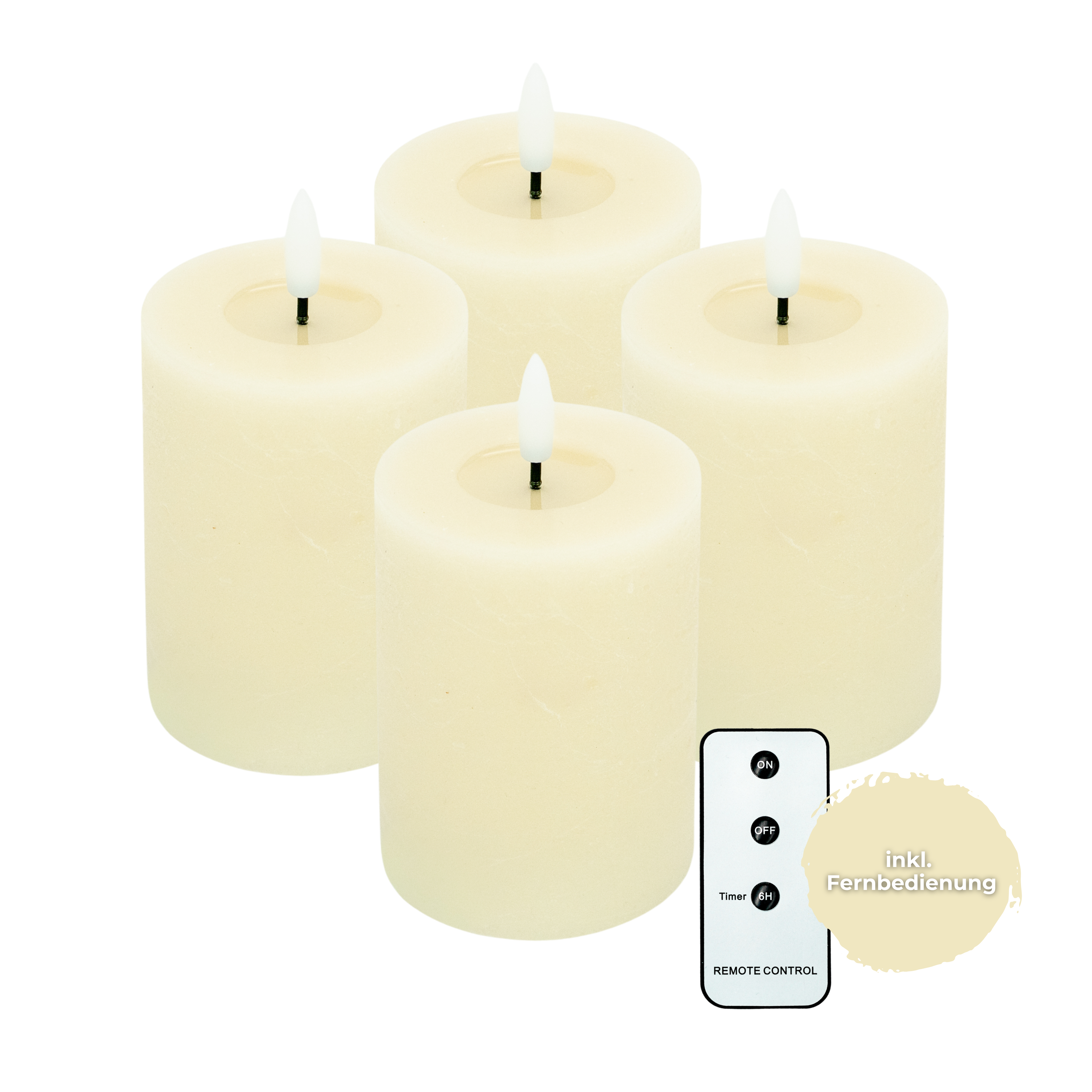 LED Echtwachs Kerzen mit Fernbedienung & Timer 10cm - creme weiß