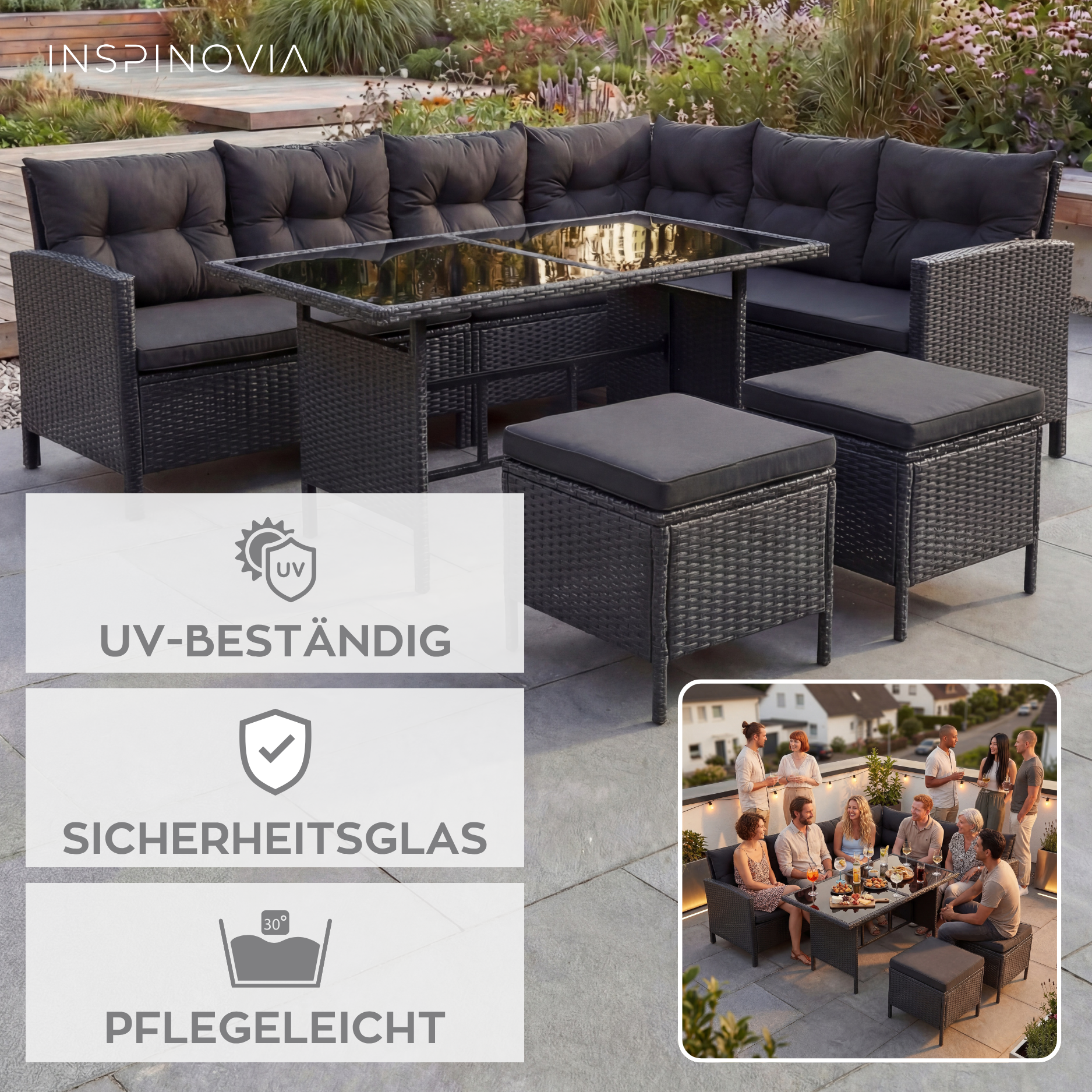 Polyrattan Lounge TERA - schwarz/schwarz