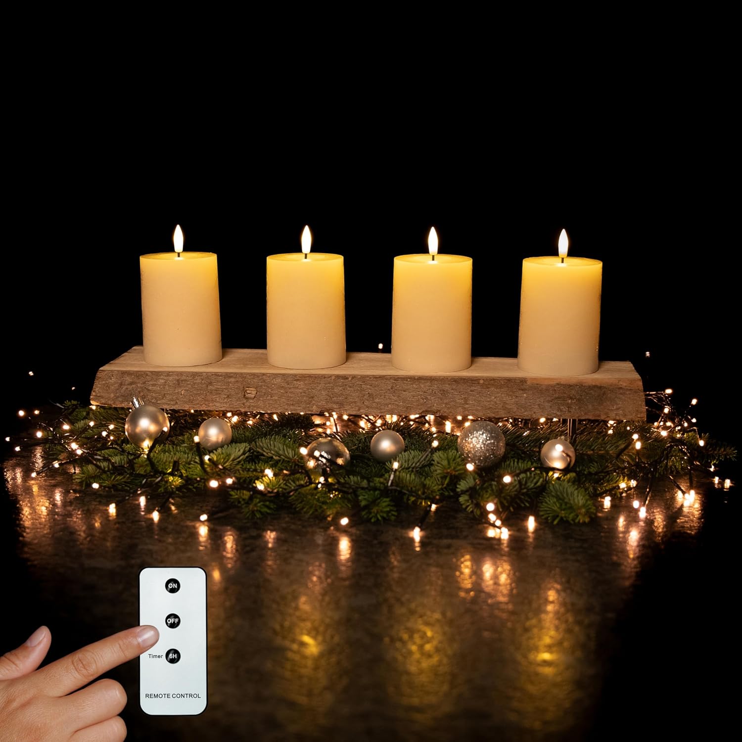 LED Echtwachs Kerzen mit Fernbedienung & Timer 10cm - creme weiß