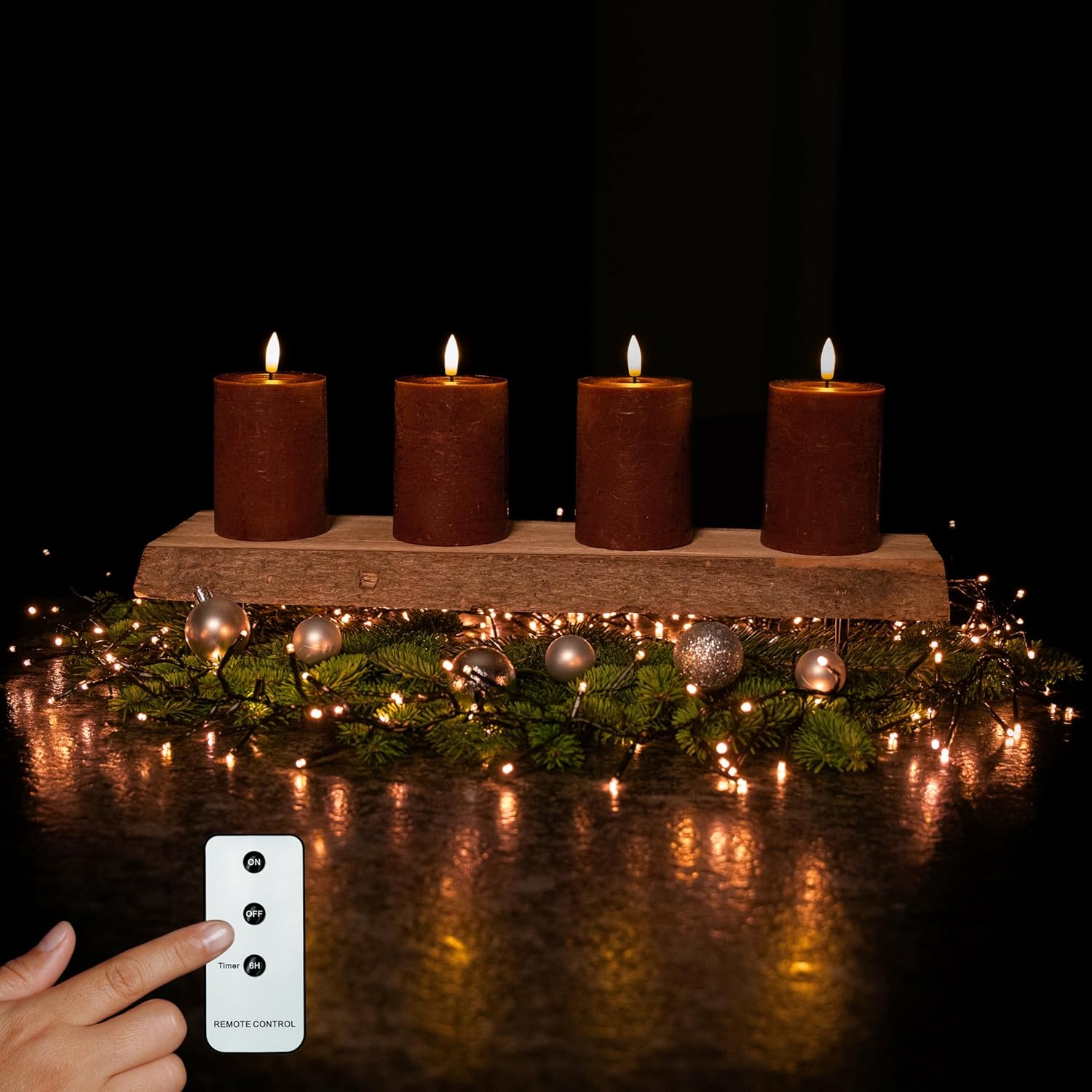 LED Echtwachs Kerzen mit Fernbedienung & Timer 10cm - bordeaux rot