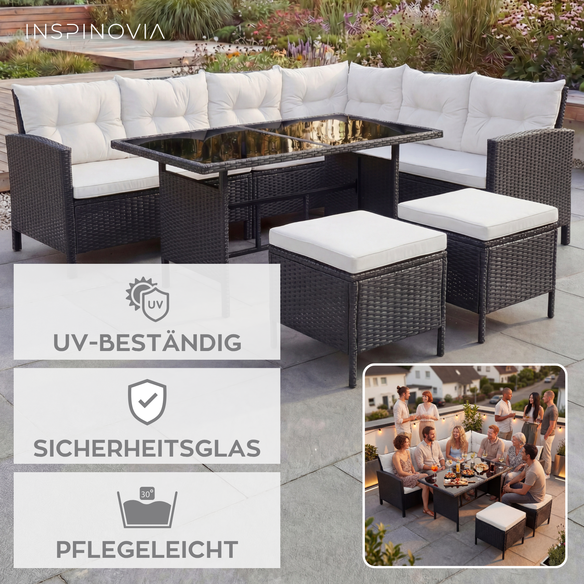 Polyrattan Lounge TERA - schwarz/grau