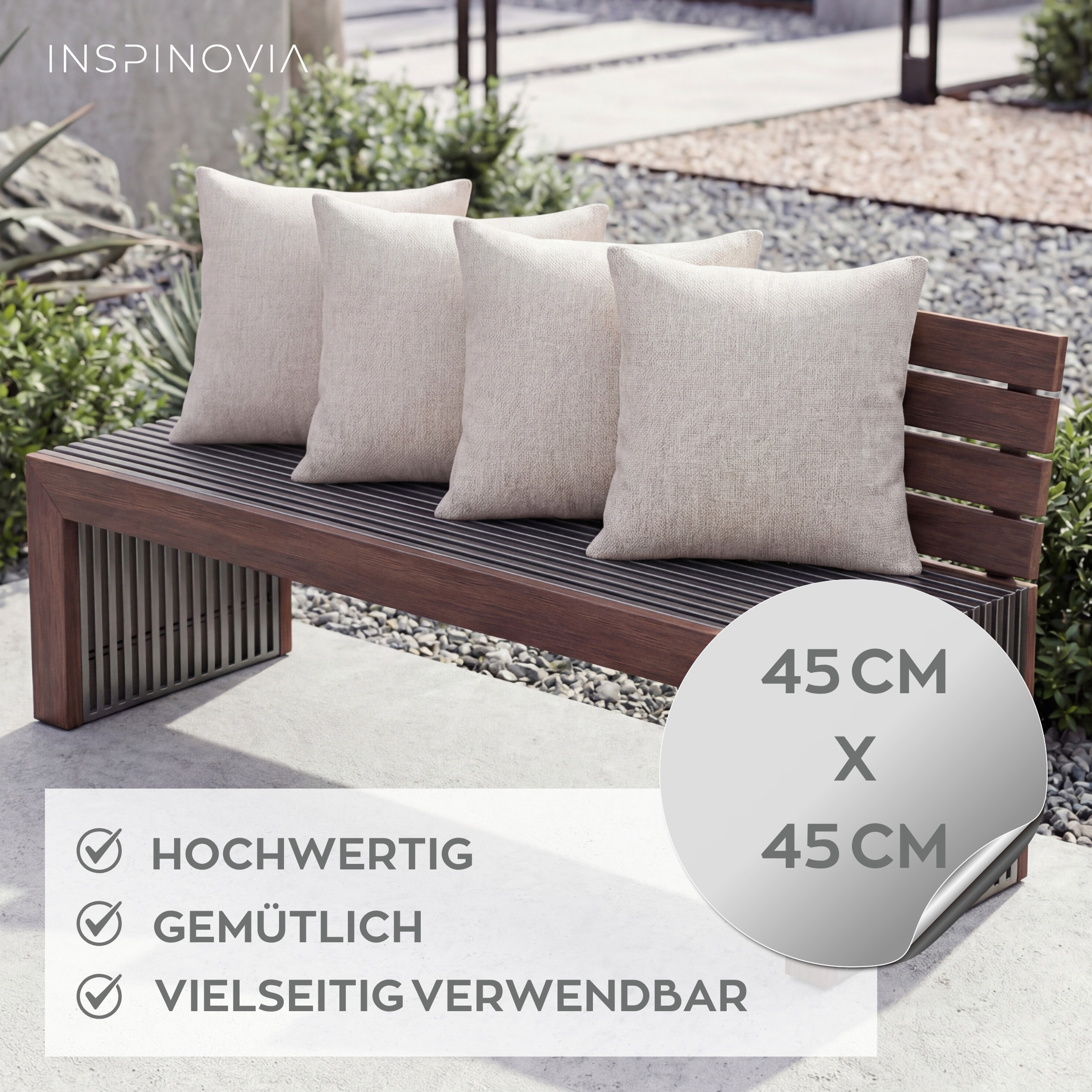 Kissen inkl. Füllung 45 x 45 cm, 4er Set - Creme