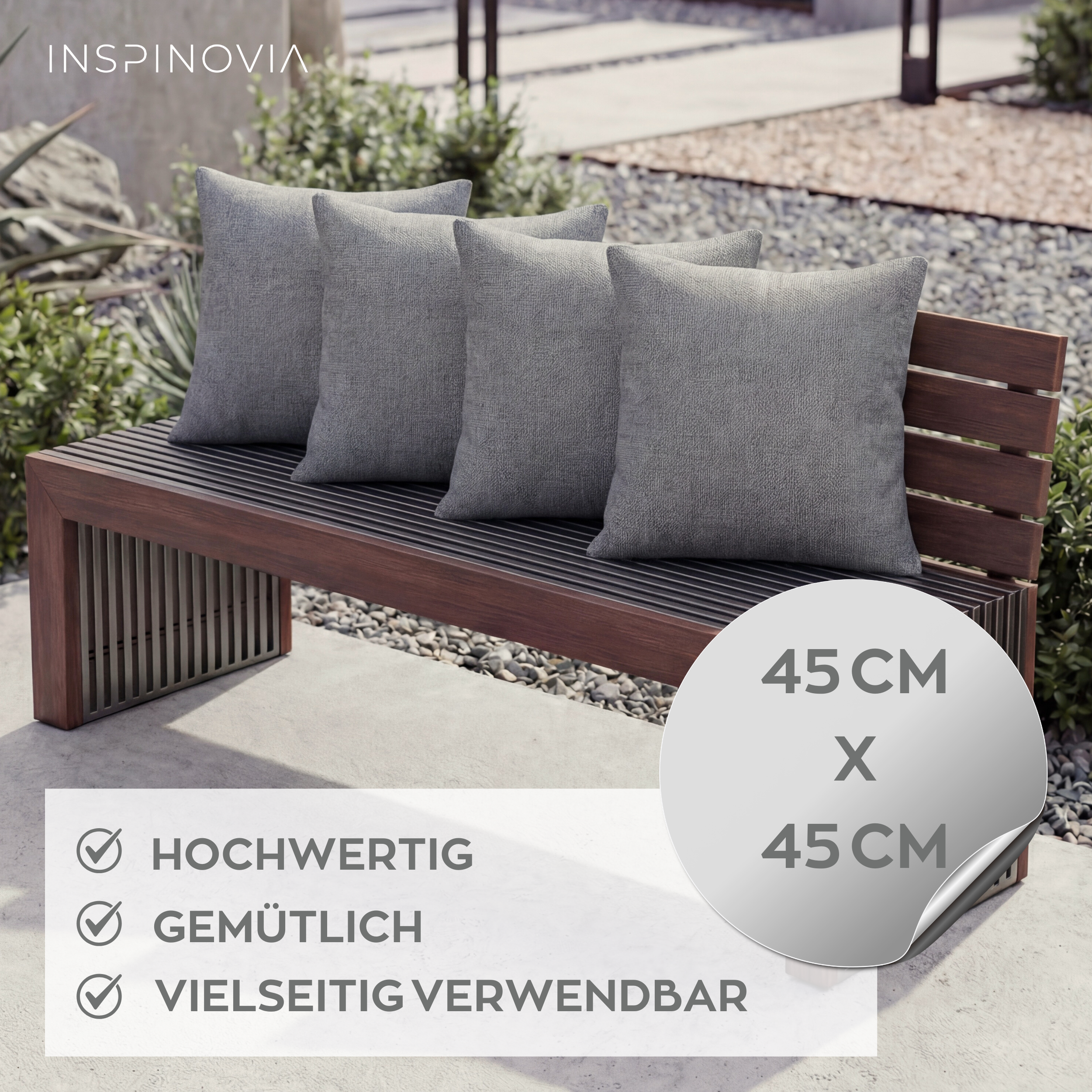 Kissen inkl. Füllung 45 x 45 cm, 2er Set - Grau