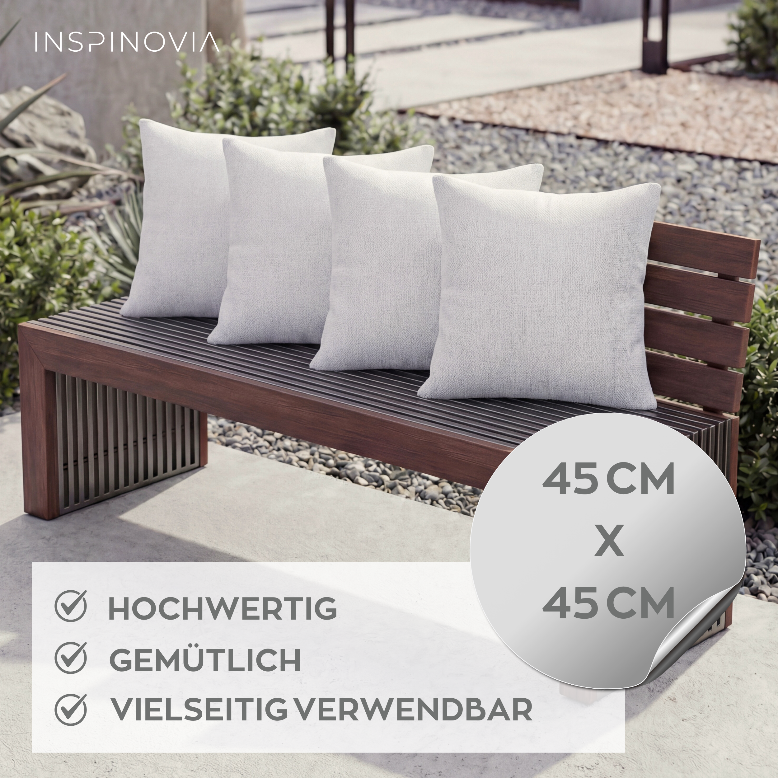 Kissen inkl. Füllung 45 x 45 cm, 2er Set - Hellgrau