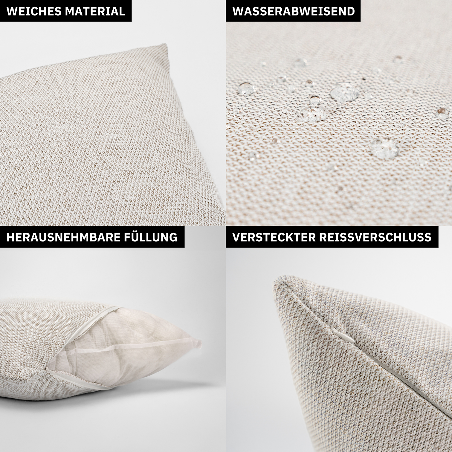 Kissen inkl. Füllung 45 x 45 cm, 4er Set - Creme