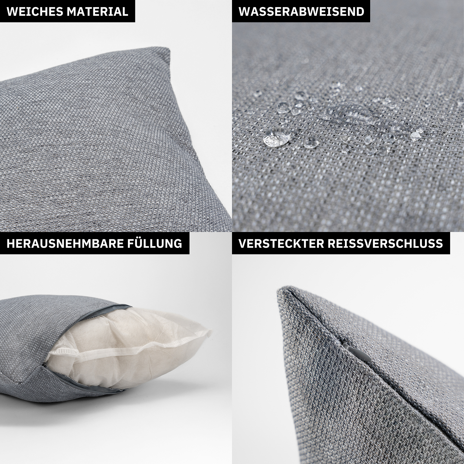 Kissen inkl. Füllung 45 x 45 cm, 4er Set - Grau