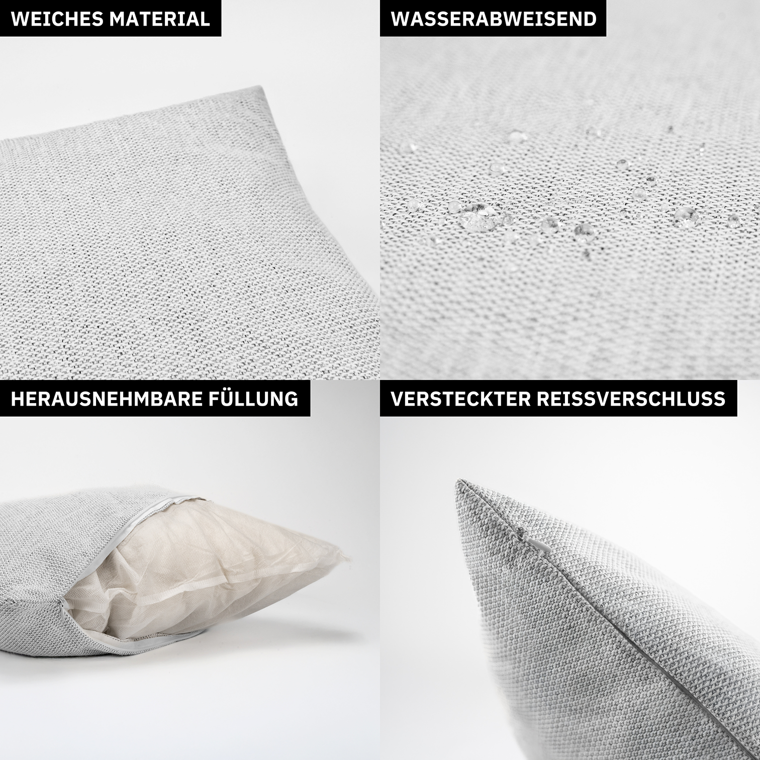 Kissen inkl. Füllung 45 x 45 cm, 2er Set - Hellgrau
