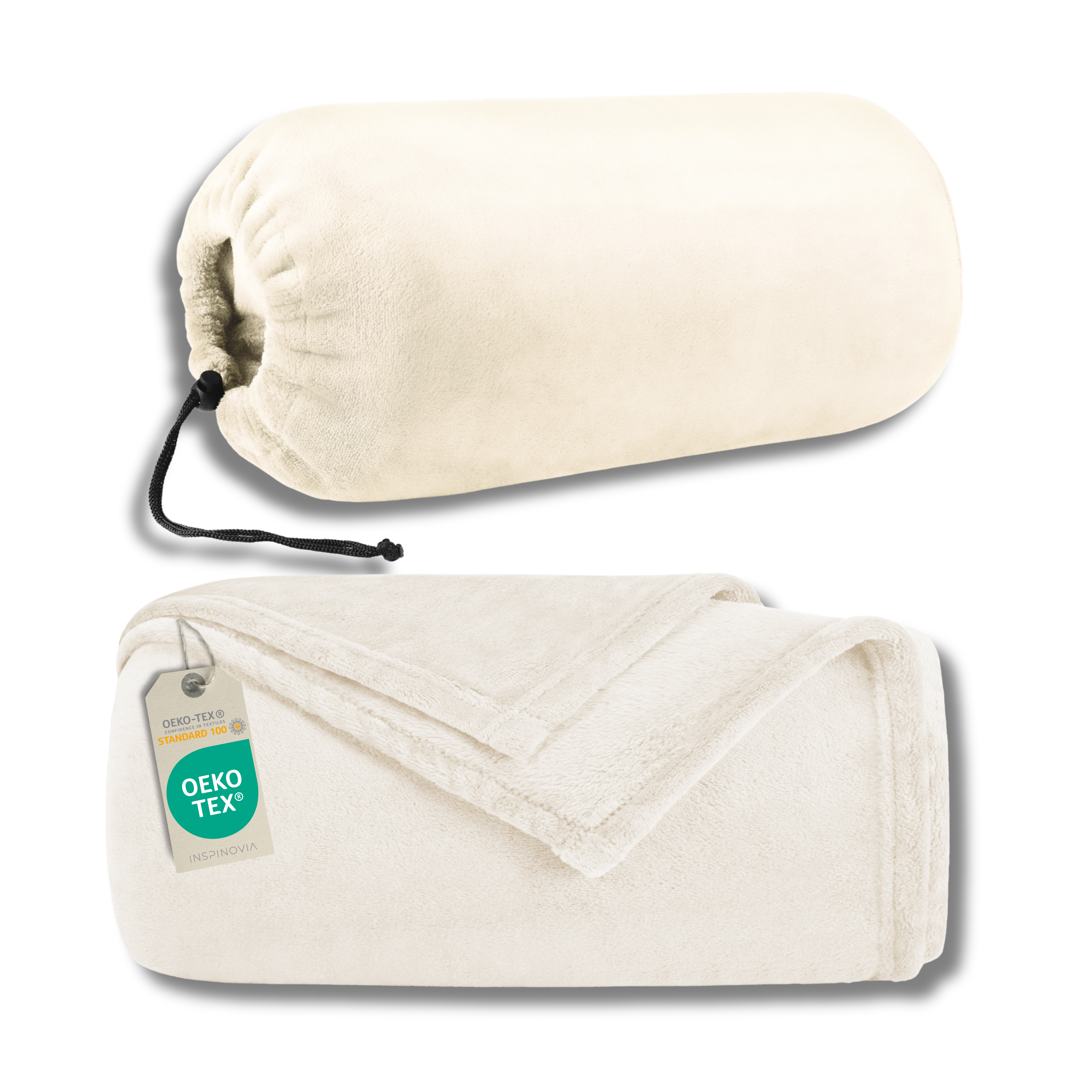 Reisedecke 150 x 200 cm mit Fleece-Beutel - Beige