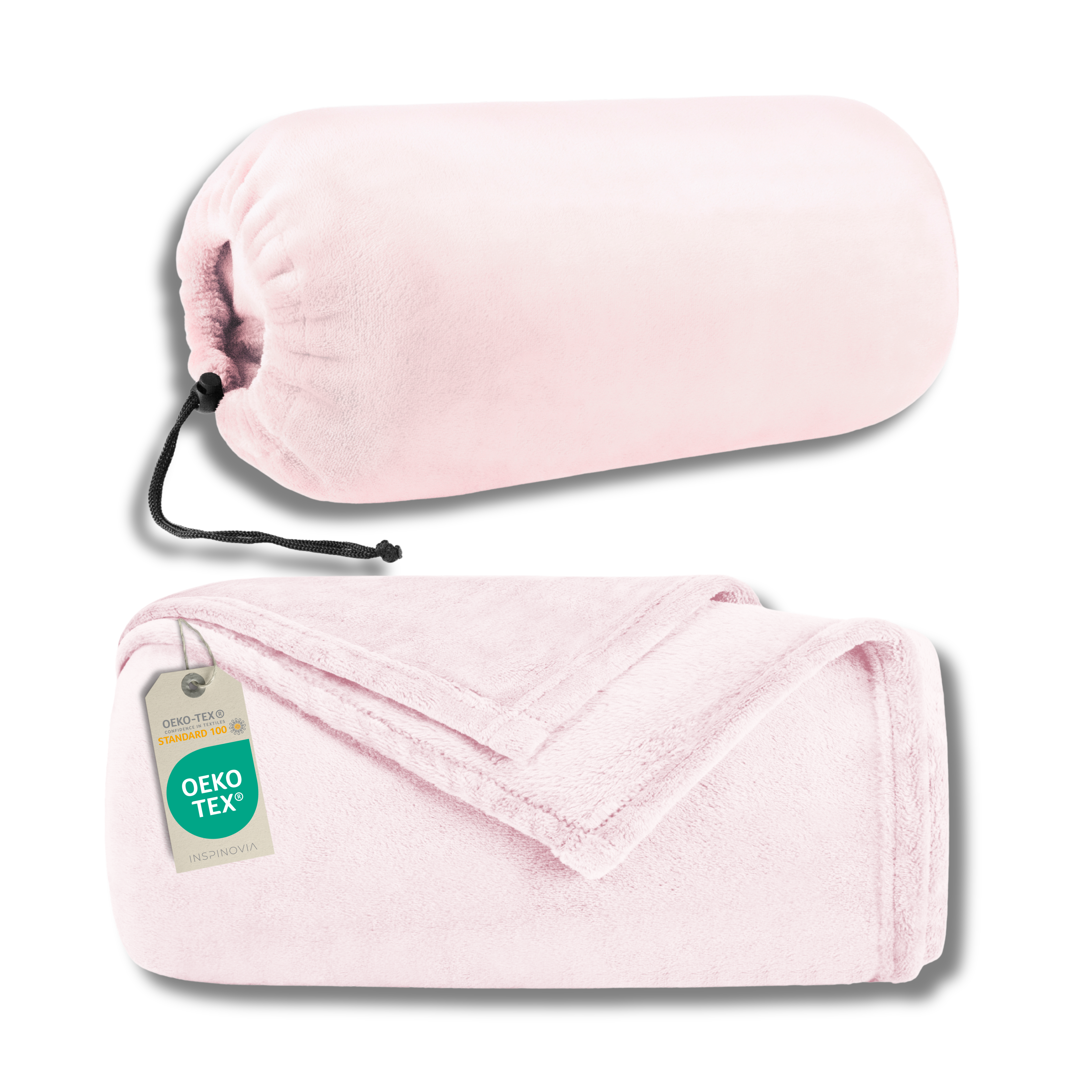 Reisedecke 150 x 200 cm mit Fleece-Beutel - Hellrosa