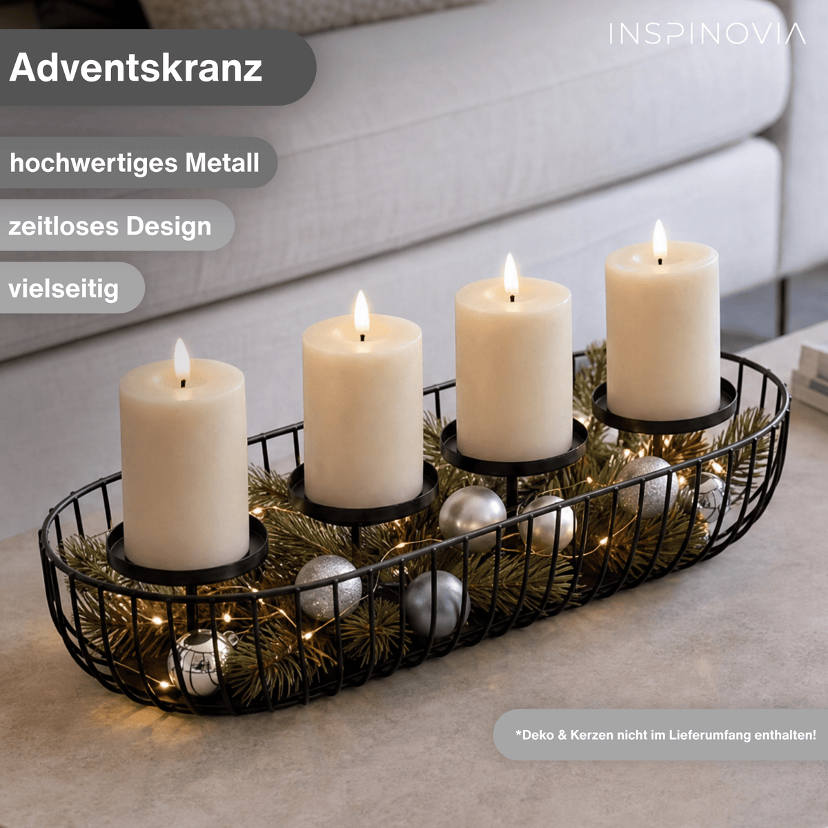Adventskranz aus Metall - länglich - Inspinovia