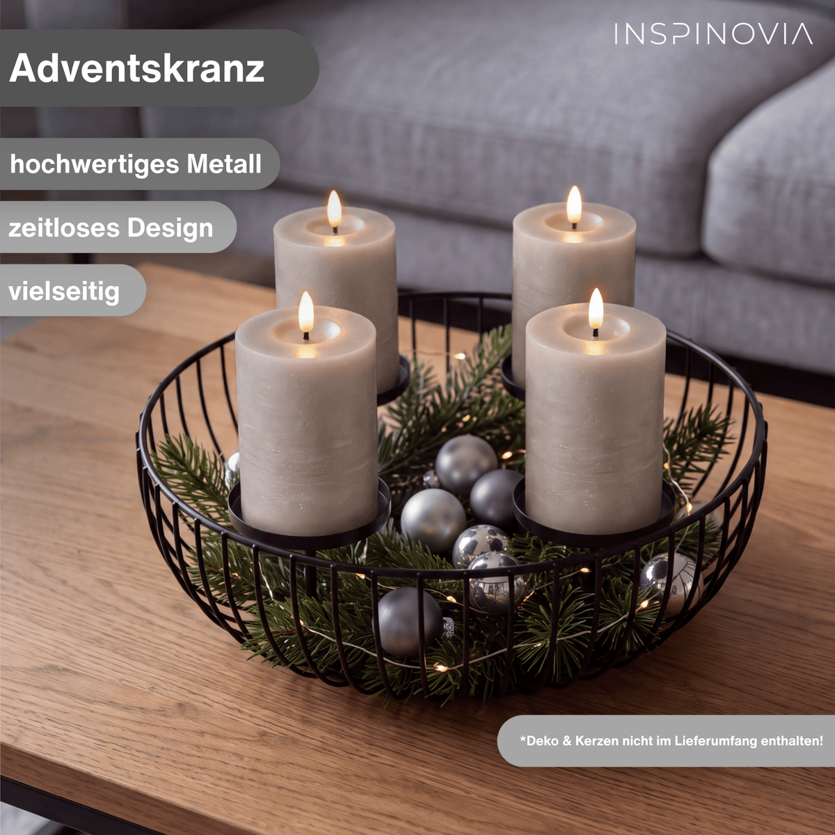 Adventskranz aus Metall - rund - Inspinovia