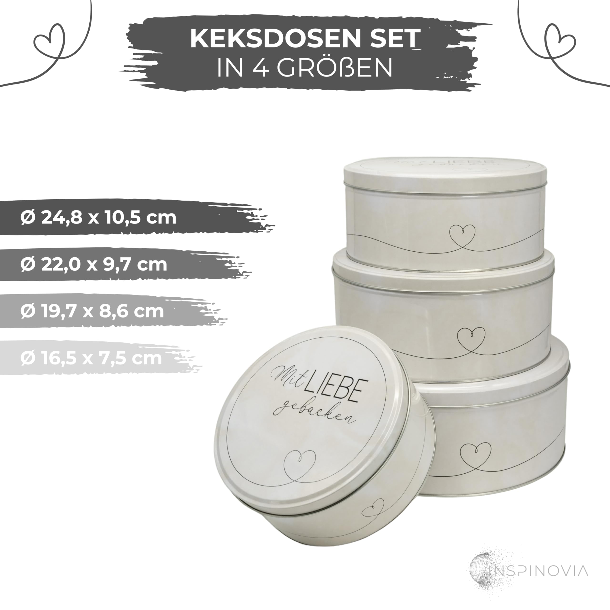 Keksdosen 4er Set - Mit Liebe gebacken - Inspinovia