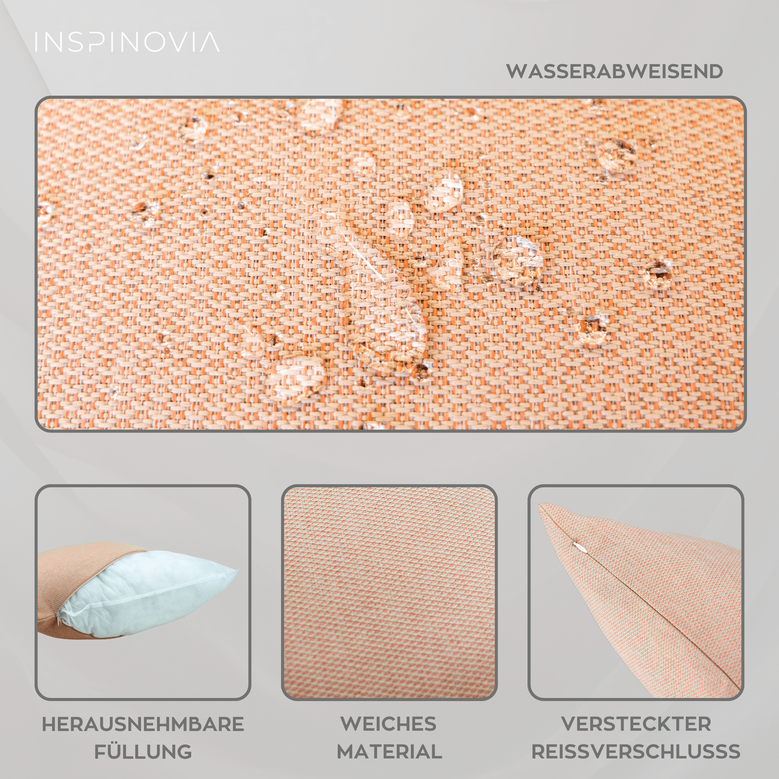 Kissen inkl. Füllung 45 x 45 cm - Apricot - Inspinovia