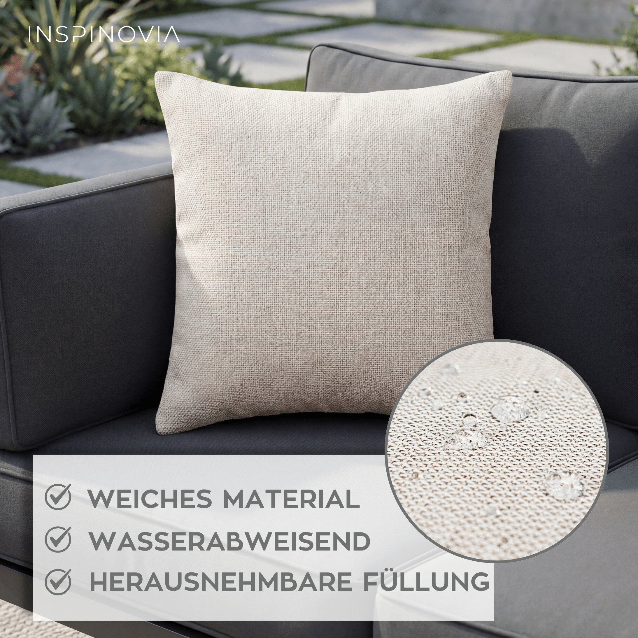 Kissen inkl. Füllung 45 x 45 cm - Creme - Inspinovia