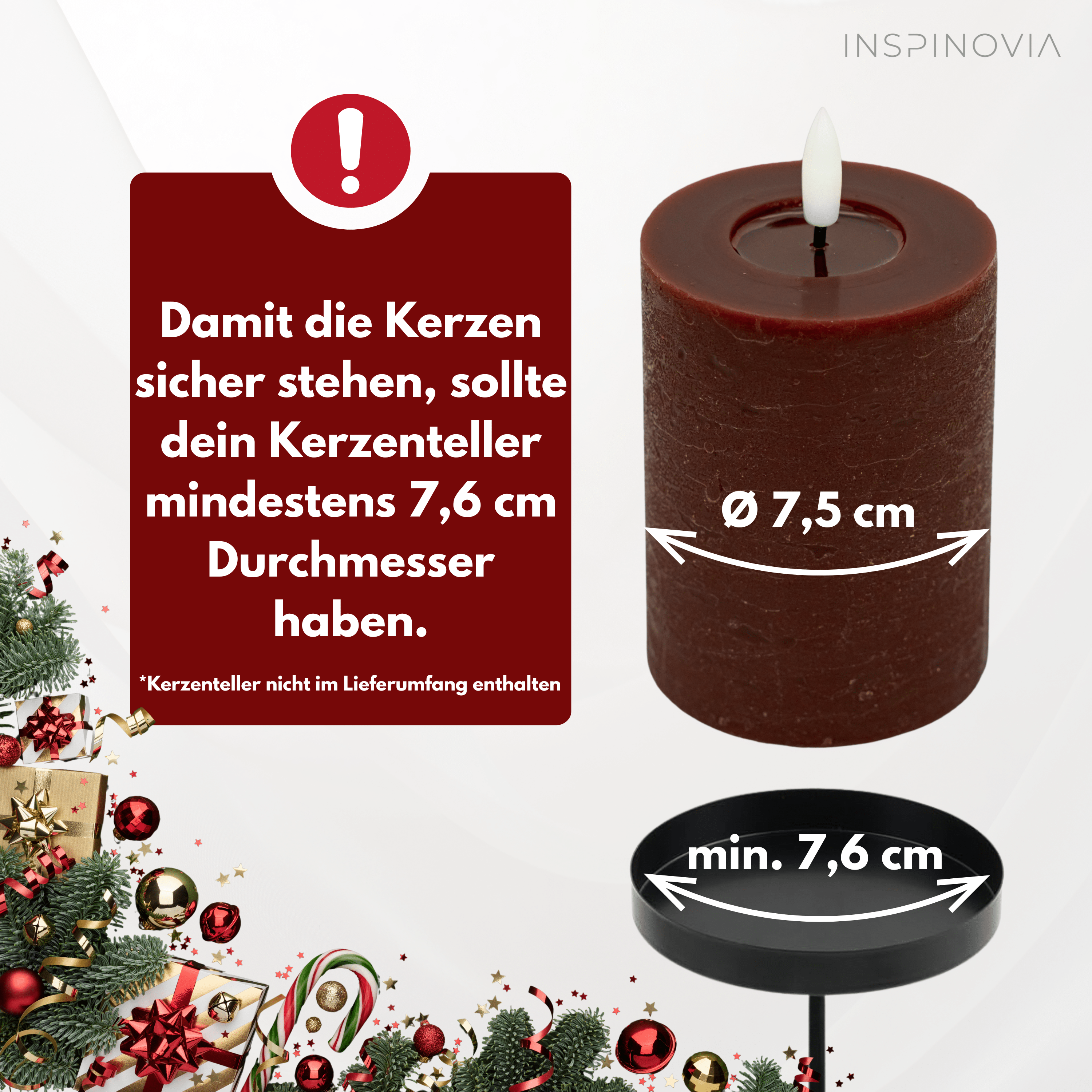 LED Echtwachs Kerzen mit Fernbedienung & Timer 10cm - bordeaux rot - Inspinovia