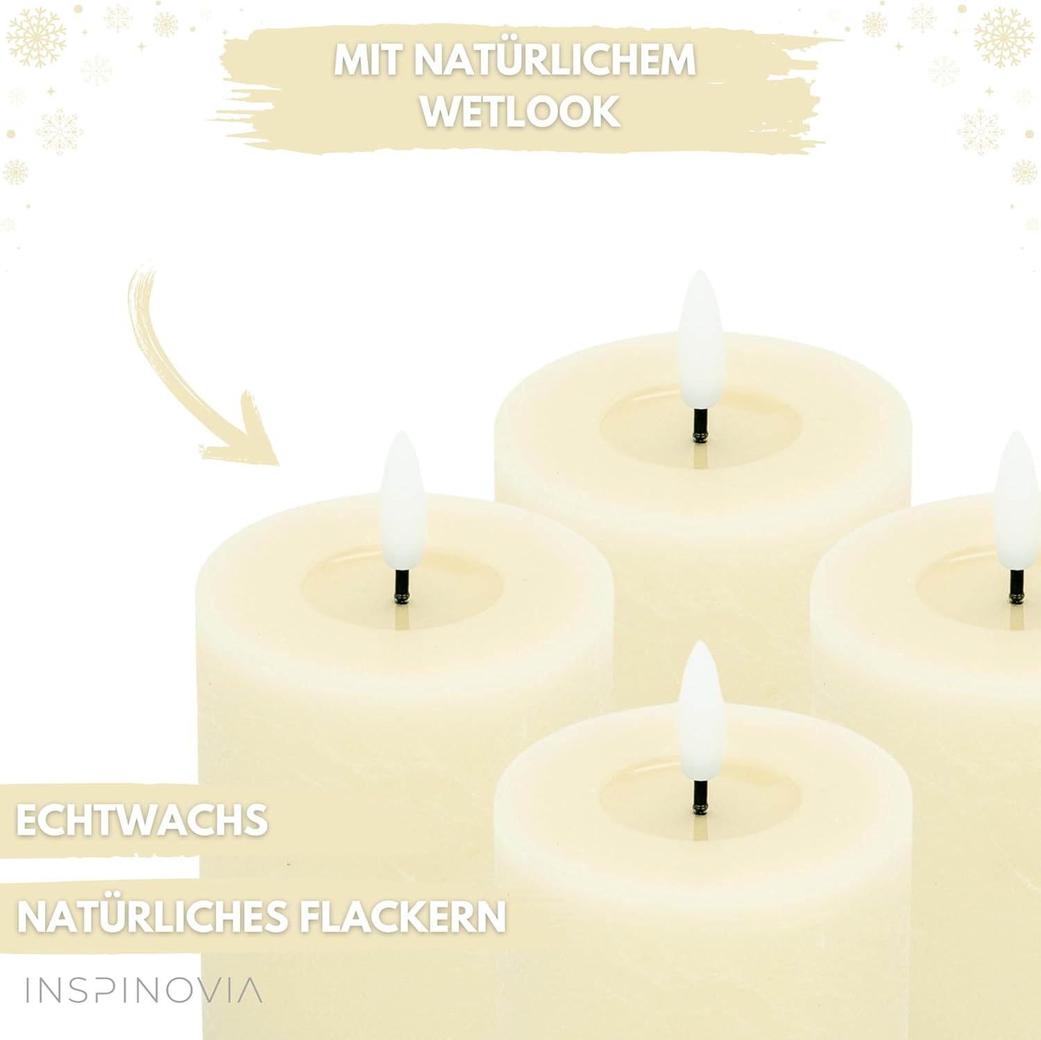 LED Echtwachs Kerzen mit Fernbedienung & Timer 10cm - creme weiß - Inspinovia