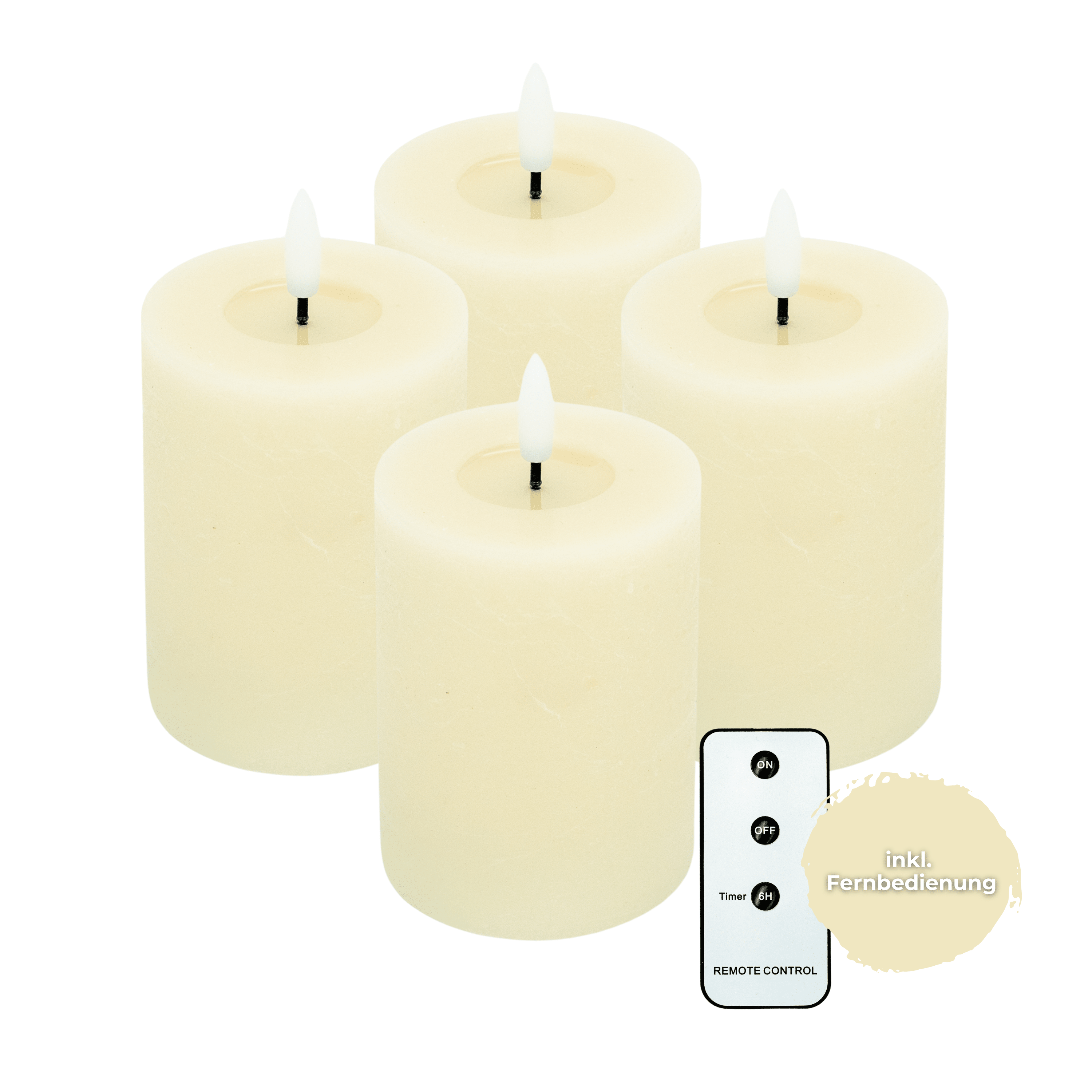 LED Echtwachs Kerzen mit Fernbedienung & Timer 10cm - creme weiß - Inspinovia