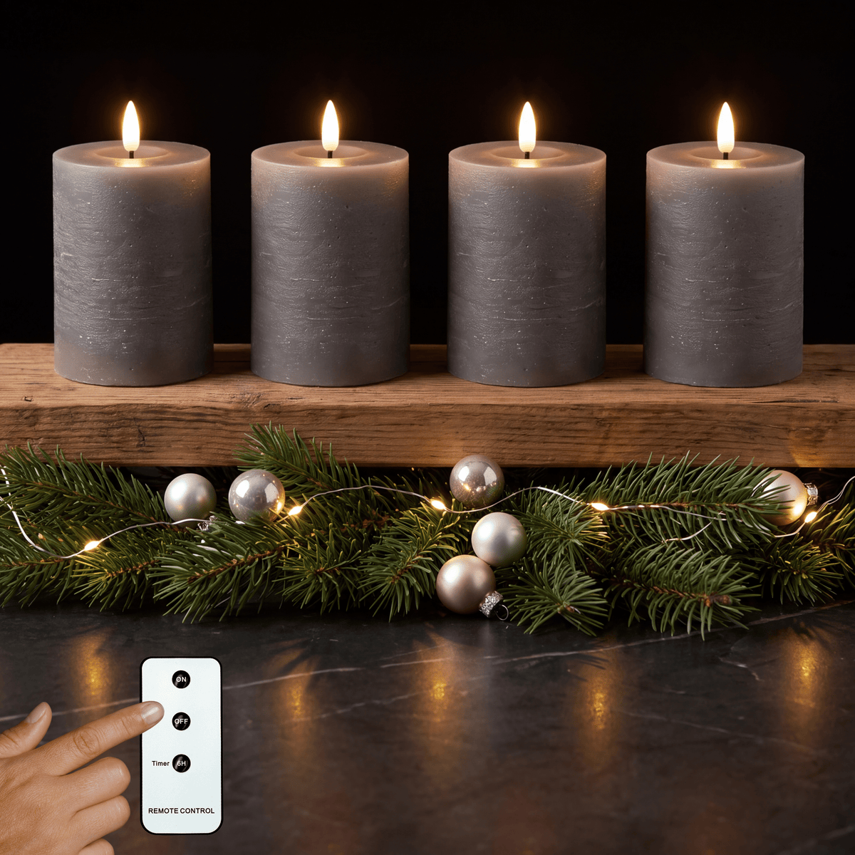 LED Echtwachs Kerzen mit Fernbedienung & Timer 10cm - grau - Inspinovia