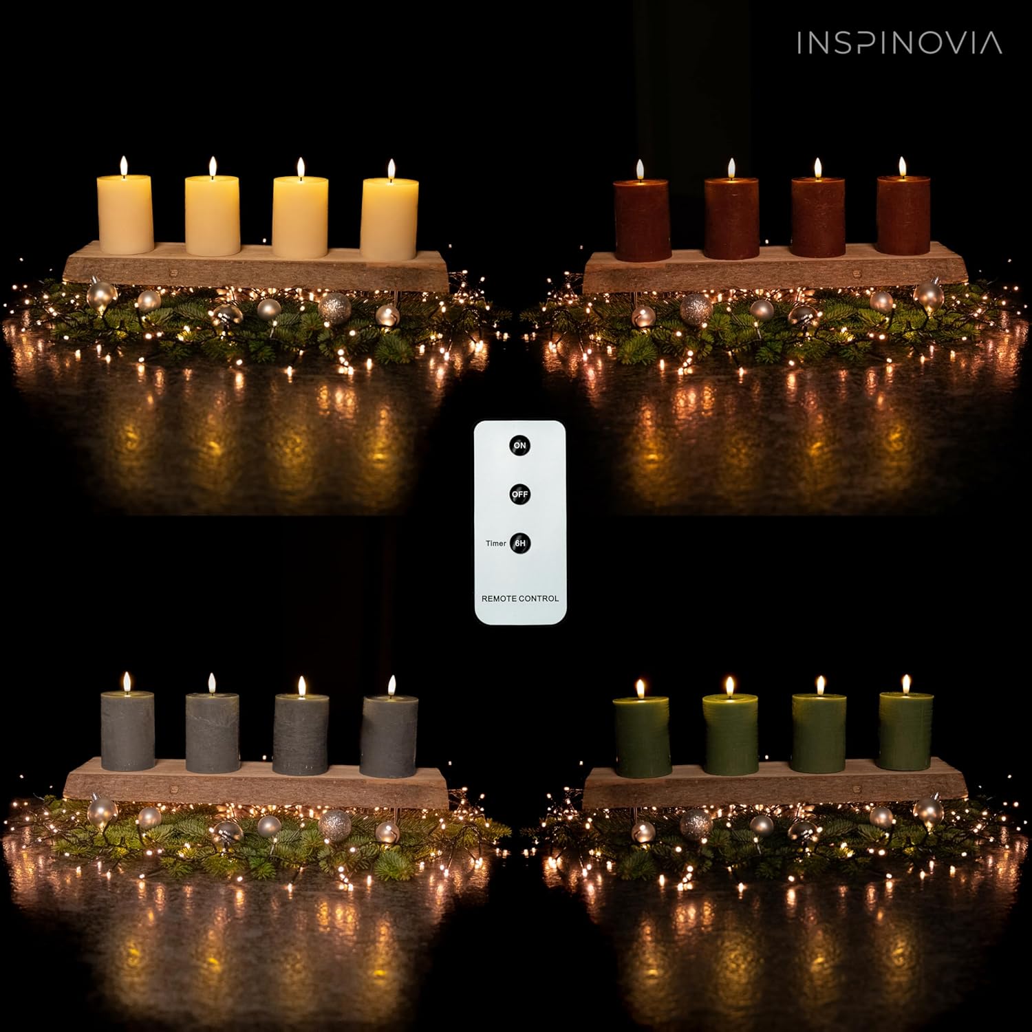 LED Echtwachs Kerzen mit Fernbedienung & Timer 10cm - grau - Inspinovia