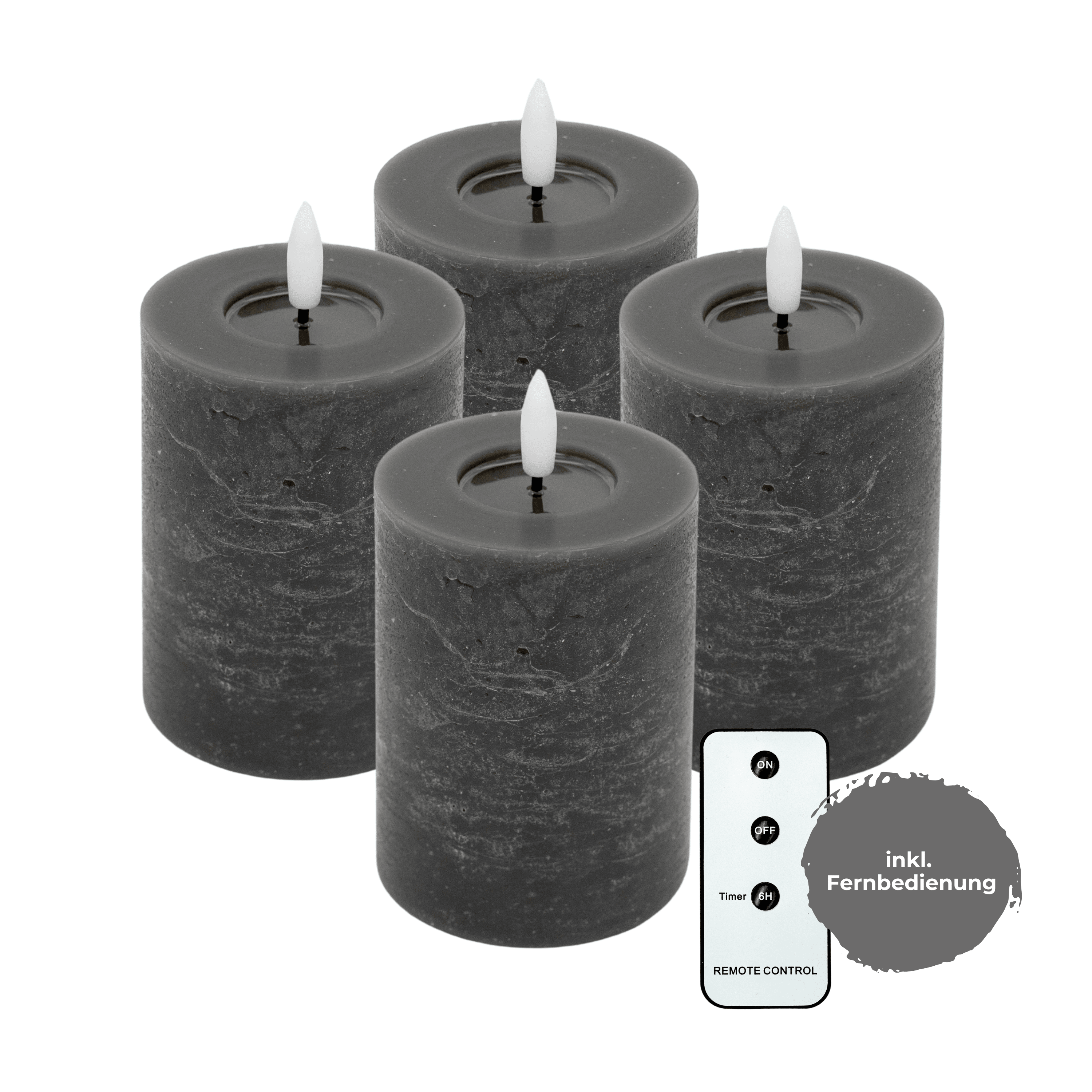 LED Echtwachs Kerzen mit Fernbedienung & Timer 10cm - grau - Inspinovia