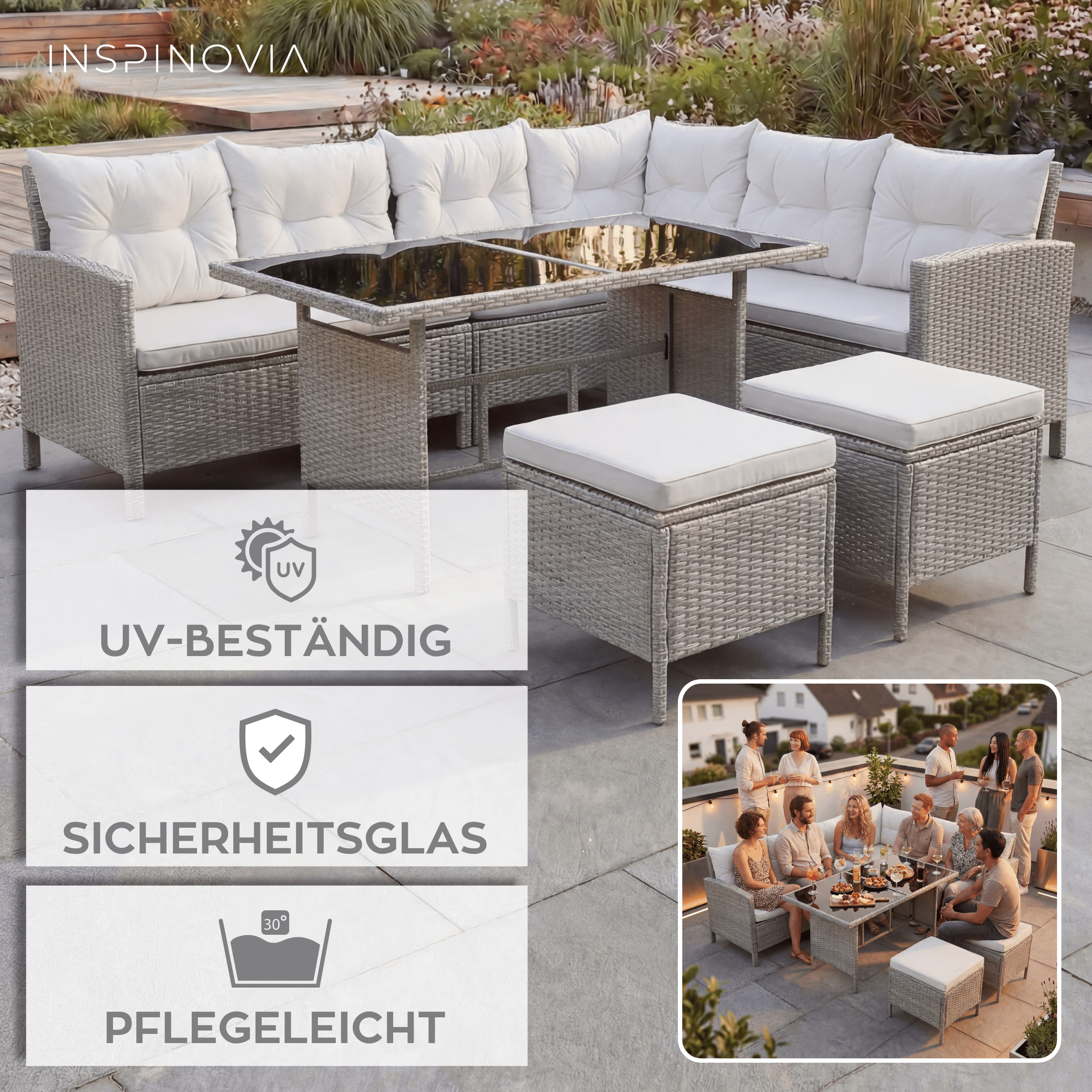 Polyrattan Lounge Set TERA - grau/grau - Inspinovia