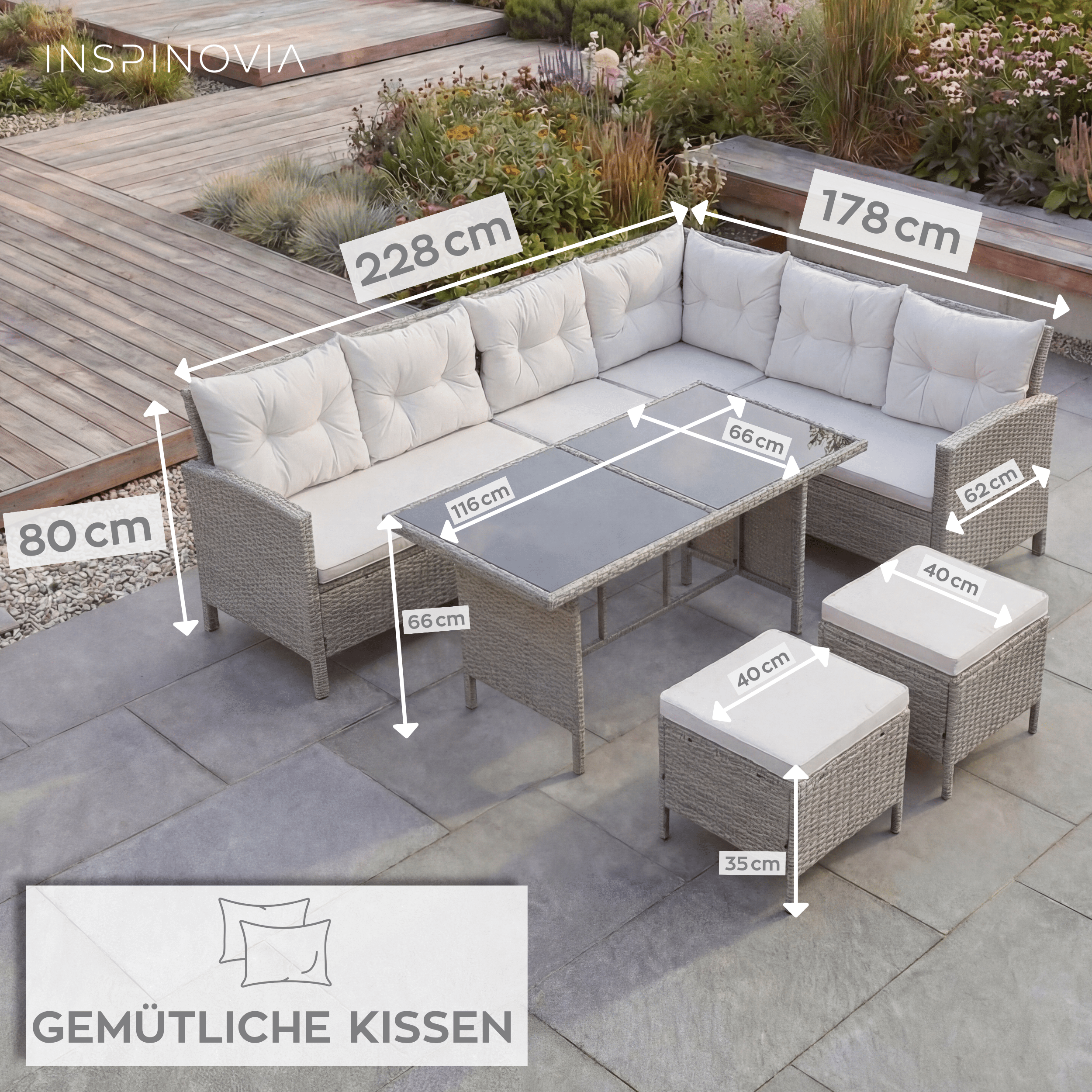 Polyrattan Lounge Set TERA - grau/grau - Inspinovia
