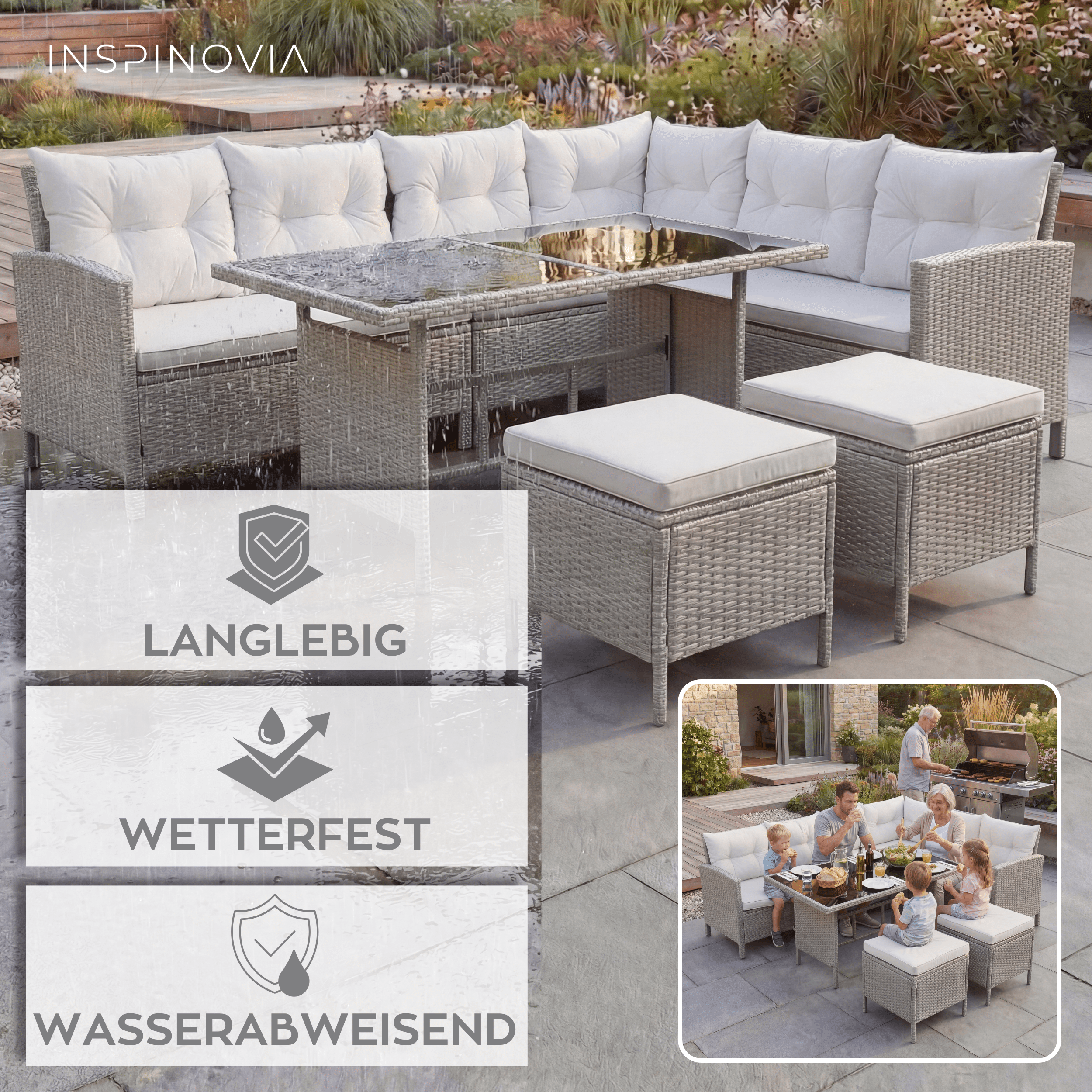 Polyrattan Lounge Set TERA - grau/grau - Inspinovia