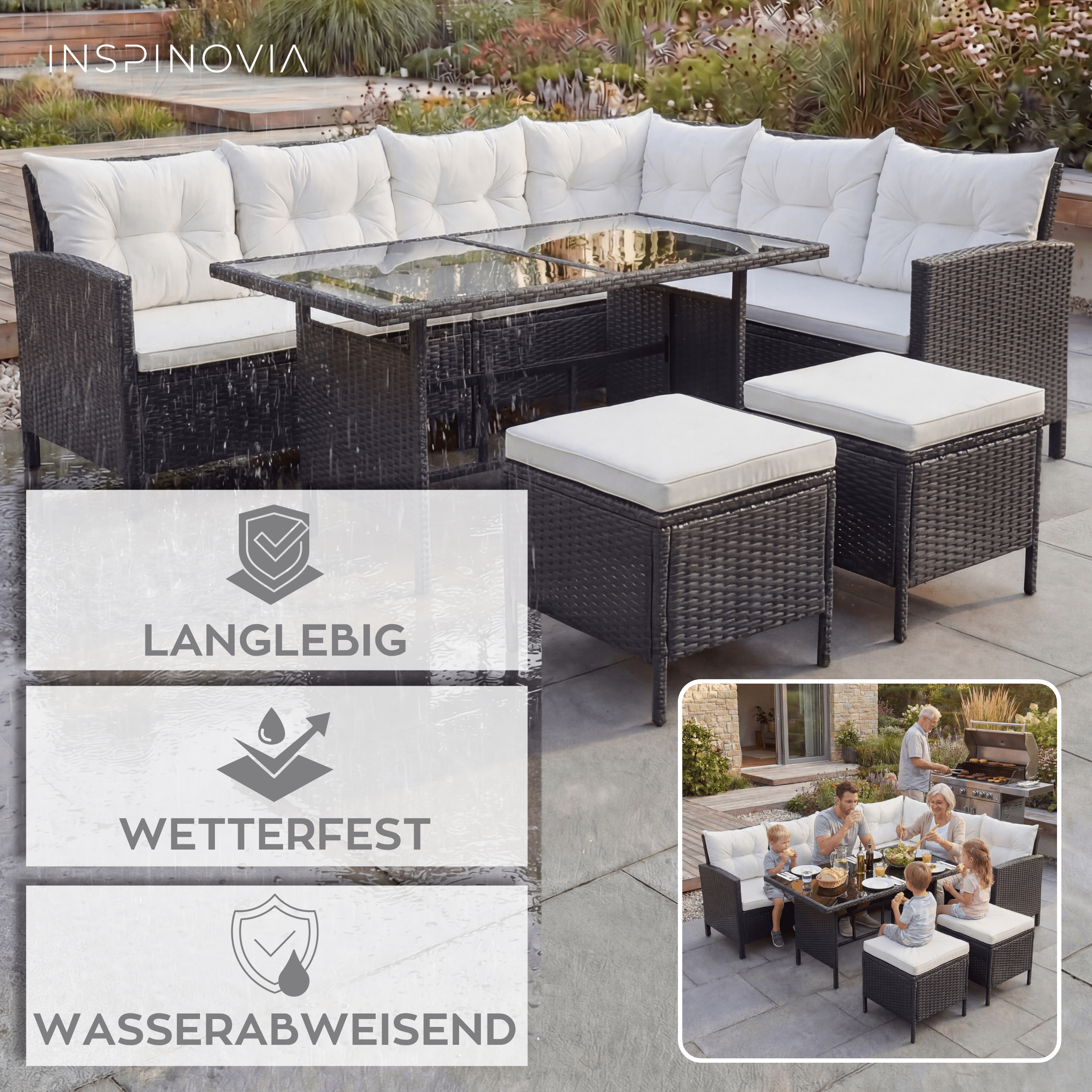 Polyrattan Lounge Set TERA - schwarz/grau - Inspinovia