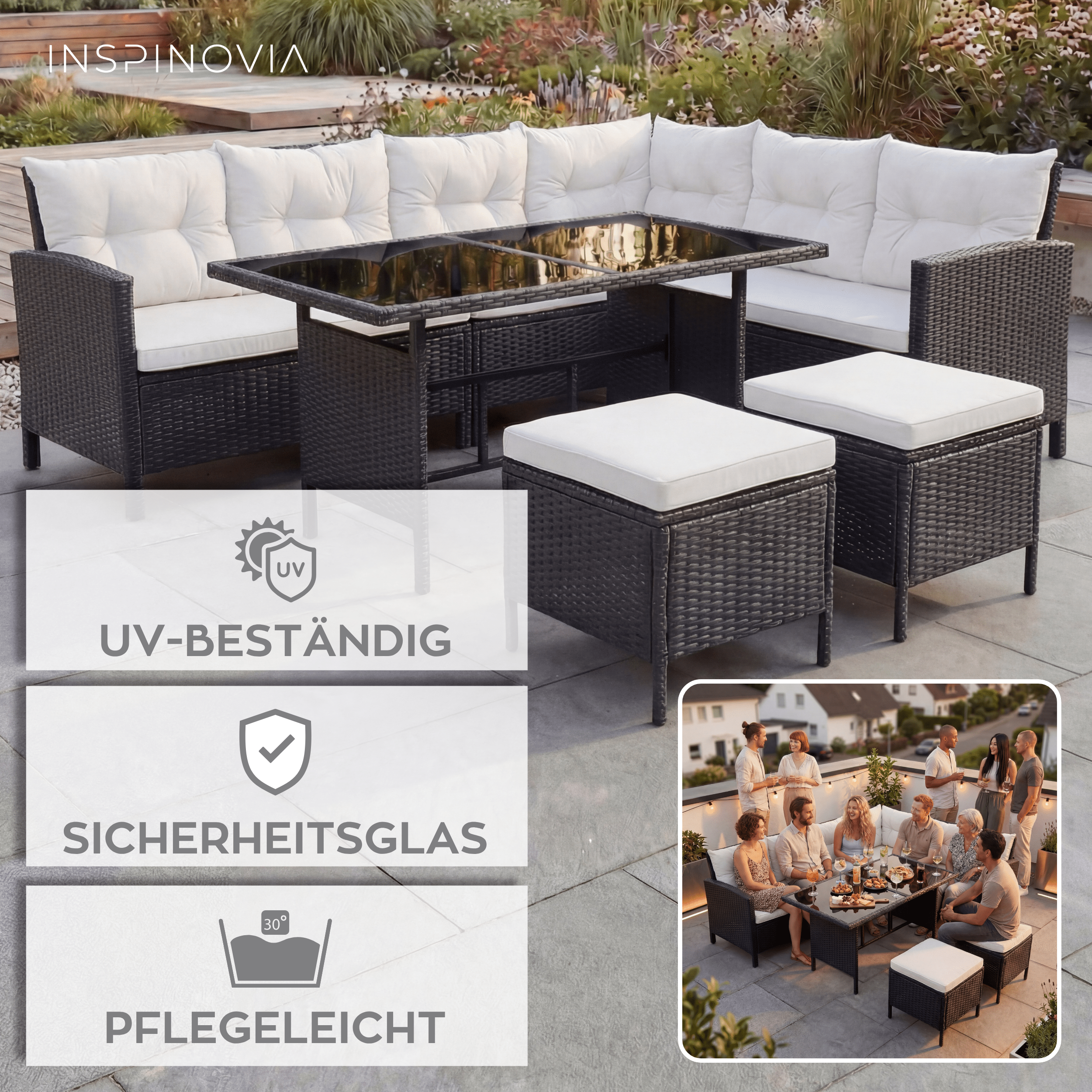 Polyrattan Lounge Set TERA - schwarz/grau - Inspinovia