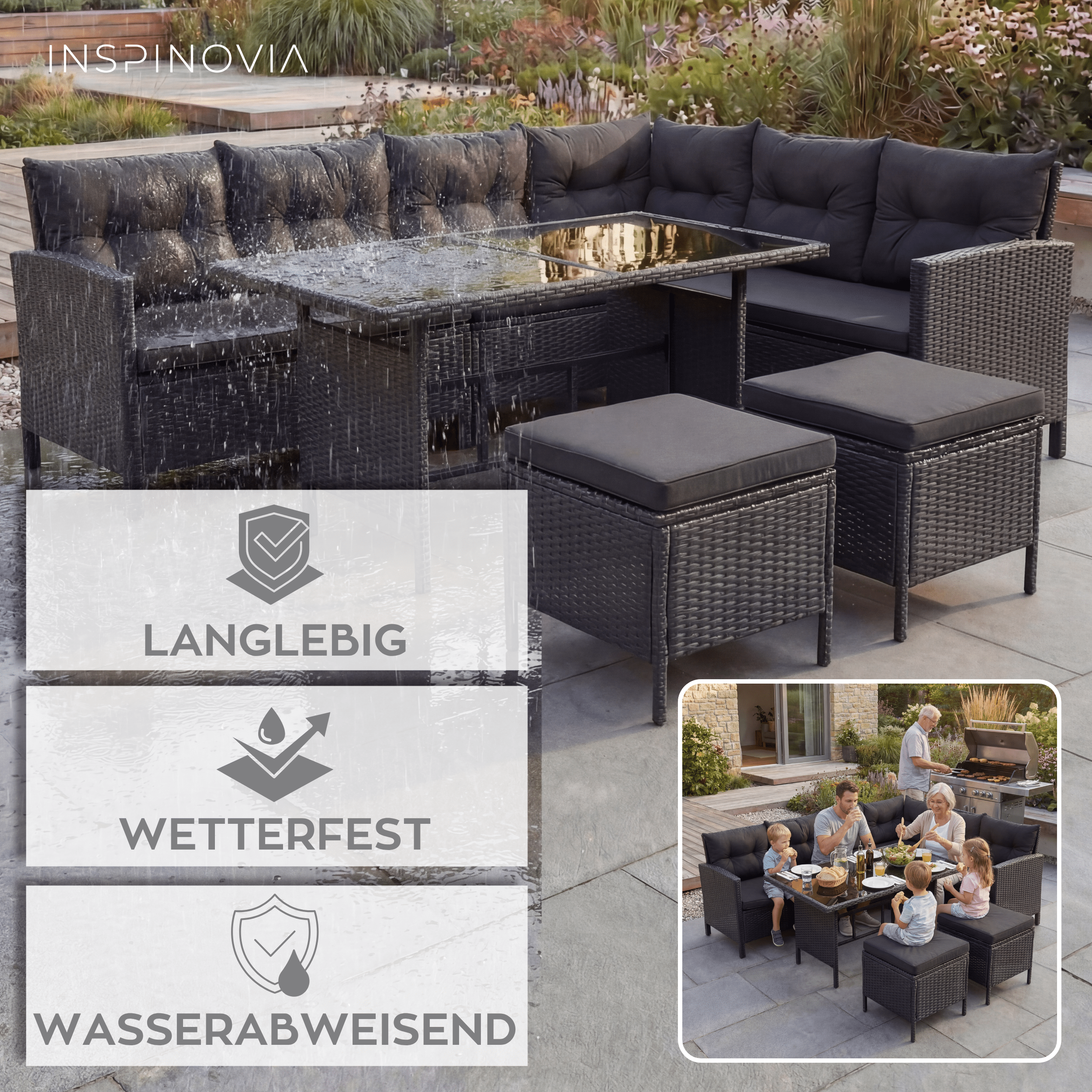 Polyrattan Lounge Set TERA - schwarz/schwarz - Inspinovia