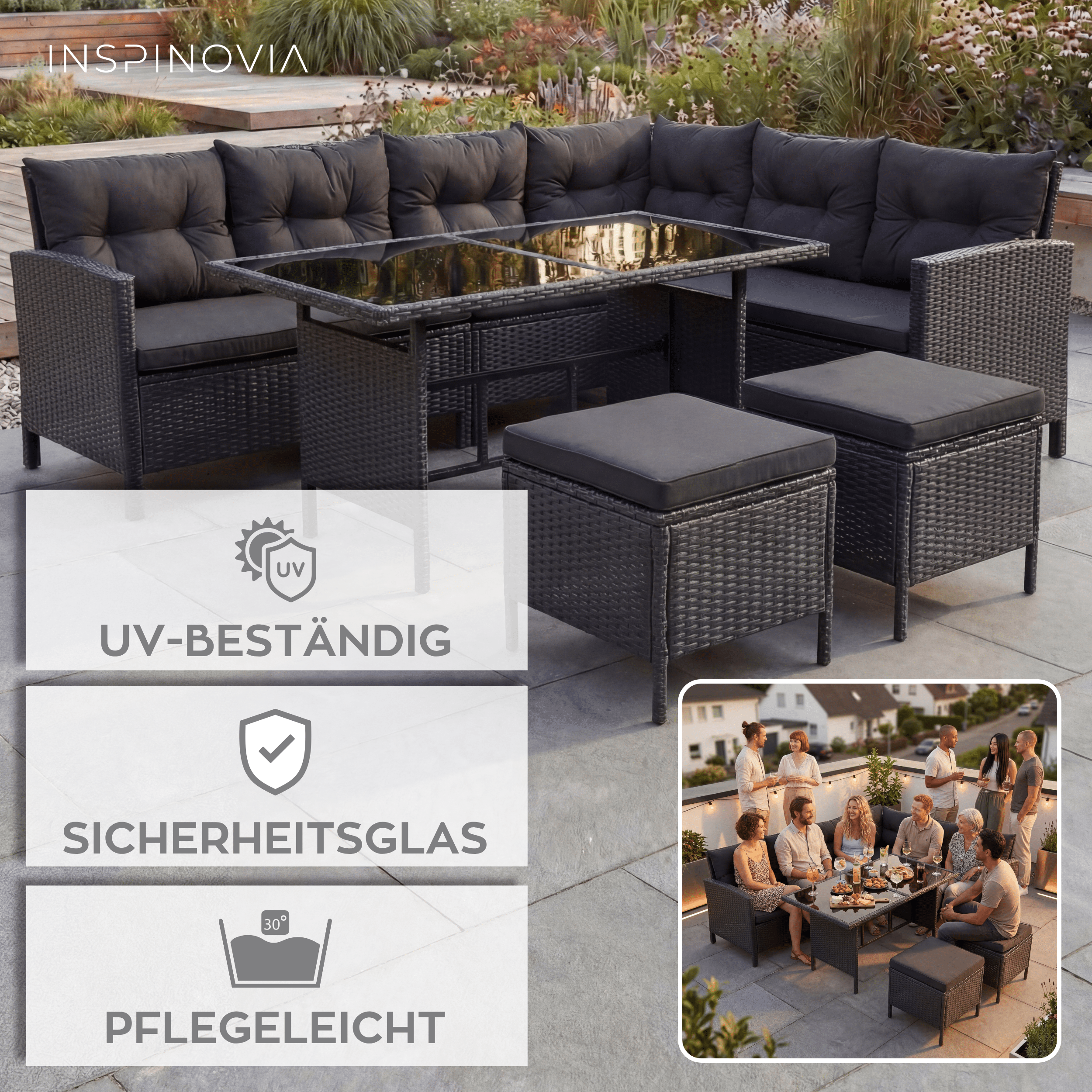 Polyrattan Lounge Set TERA - schwarz/schwarz - Inspinovia