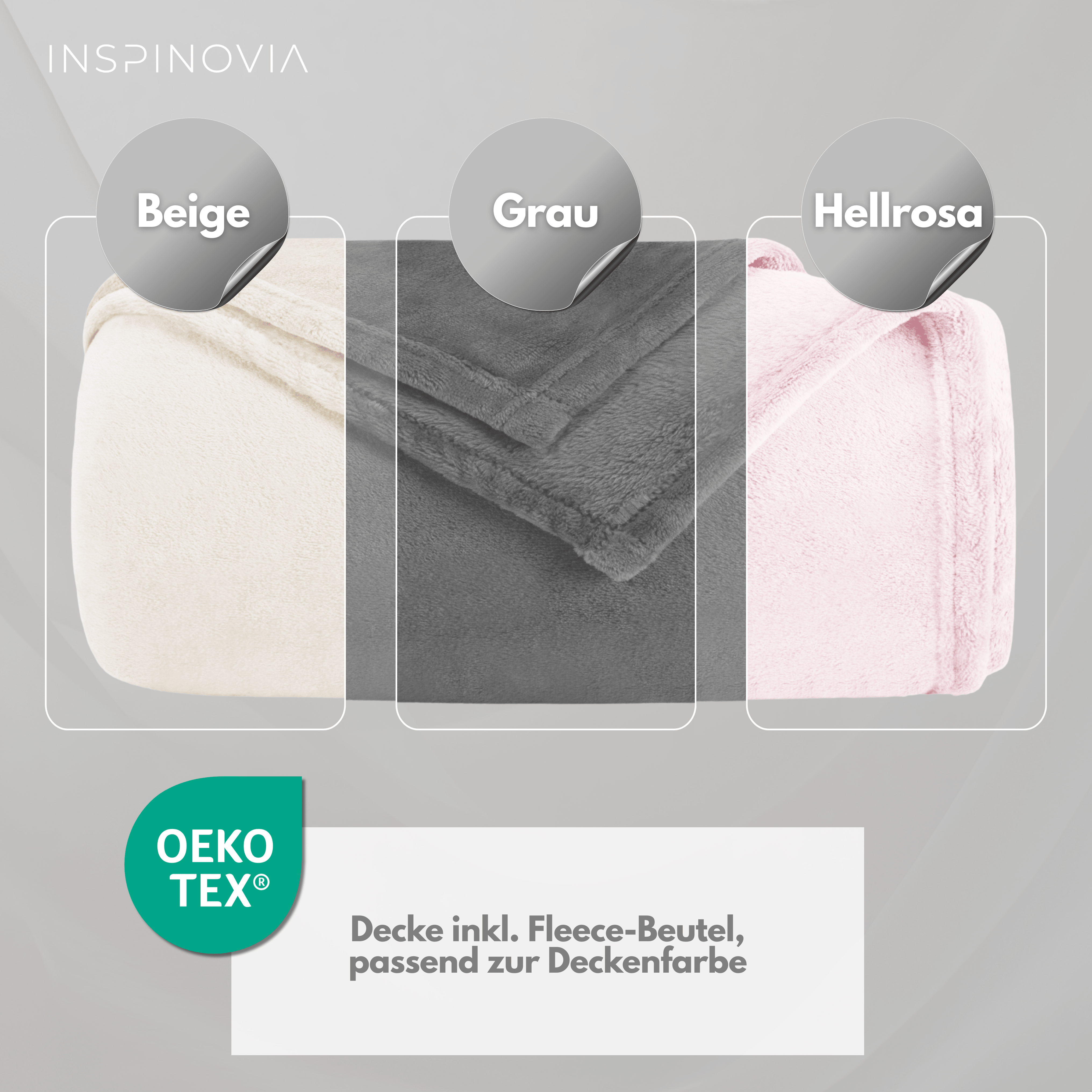 Reisedecke 150 x 200 cm mit Fleece - Beutel - Beige - Inspinovia